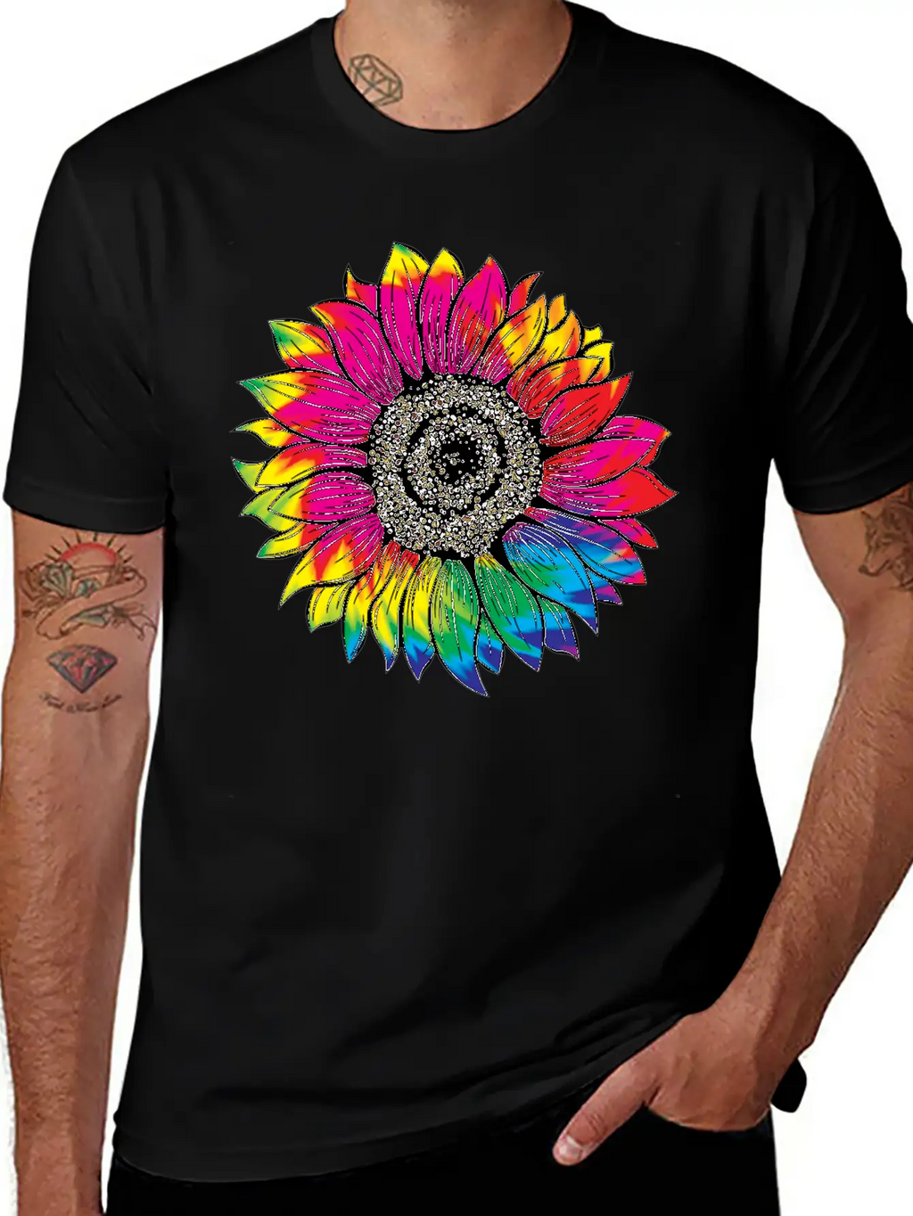 Tie Dye Sunflower Essential Cotton Tee For Daily Outfits – Unisex Style