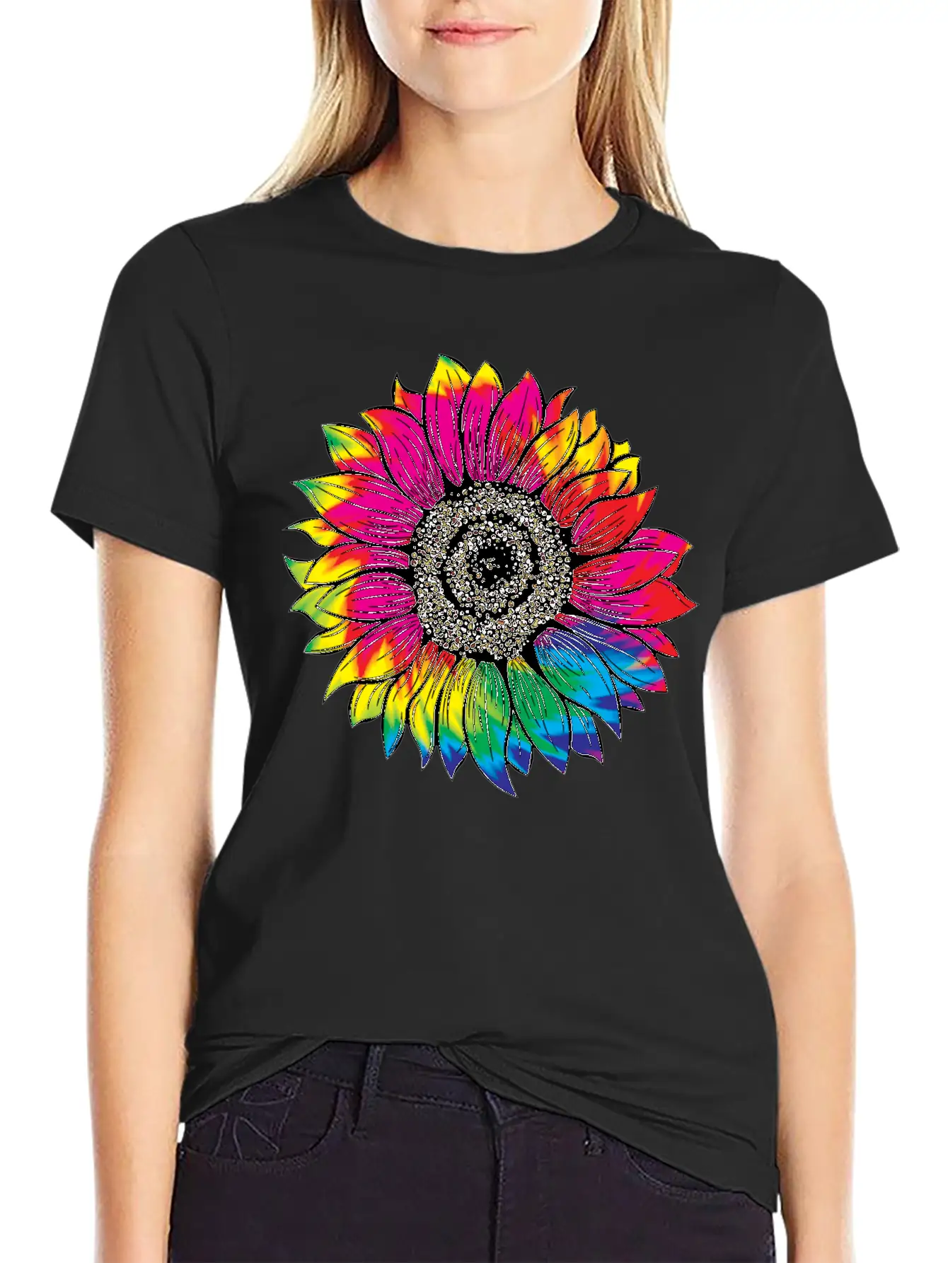 Tie Dye Sunflower Essential Cotton Tee For Daily Outfits – Unisex Style