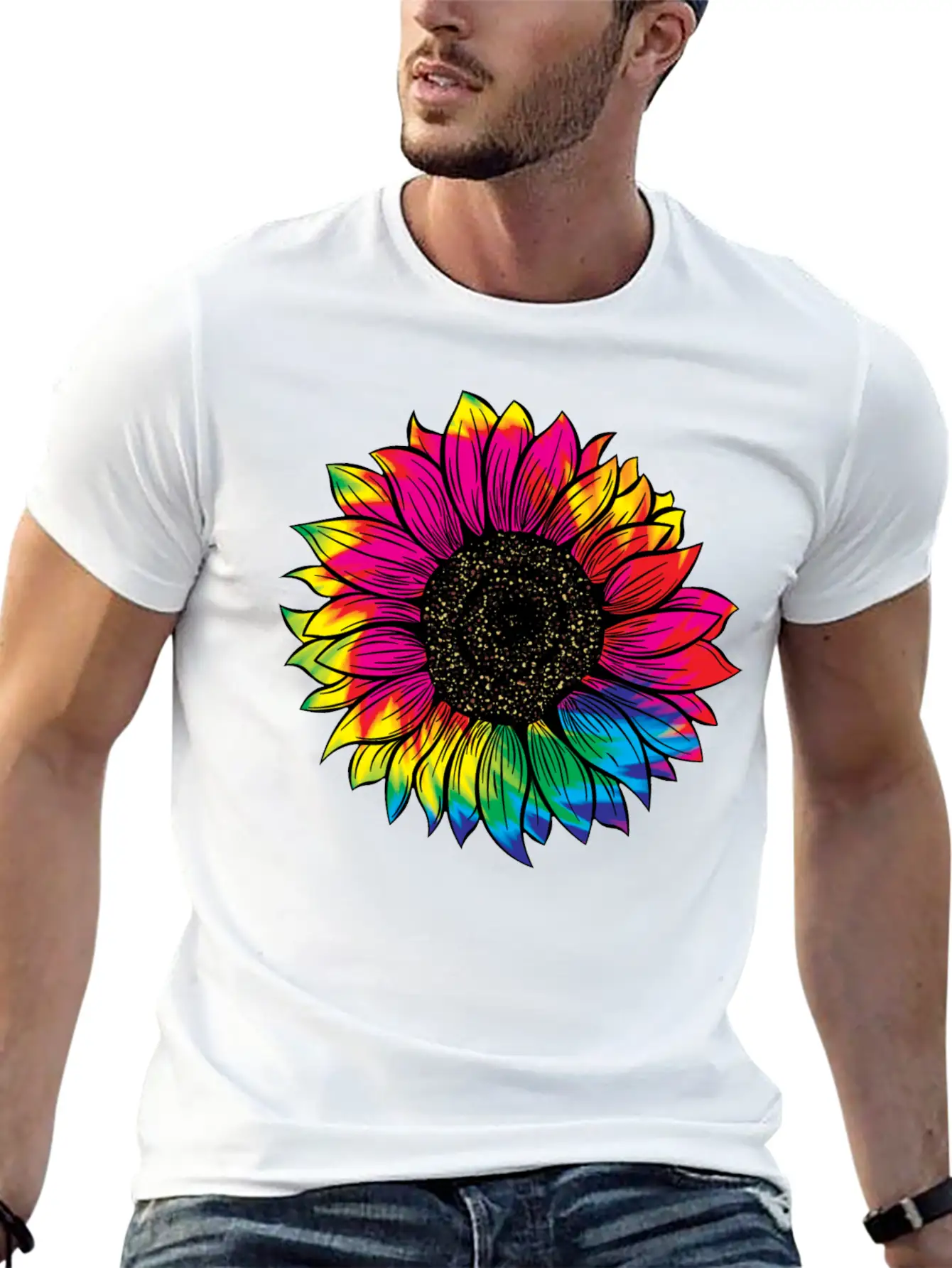 Tie Dye Sunflower Essential Cotton Tee For Daily Outfits – Unisex Style