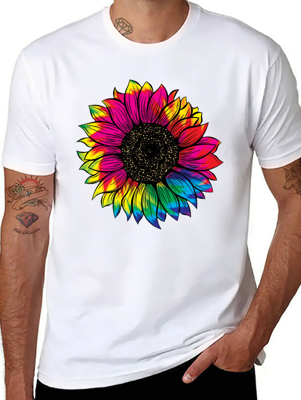 Tie Dye Sunflower Essential Cotton Tee For Daily Outfits – Unisex Style