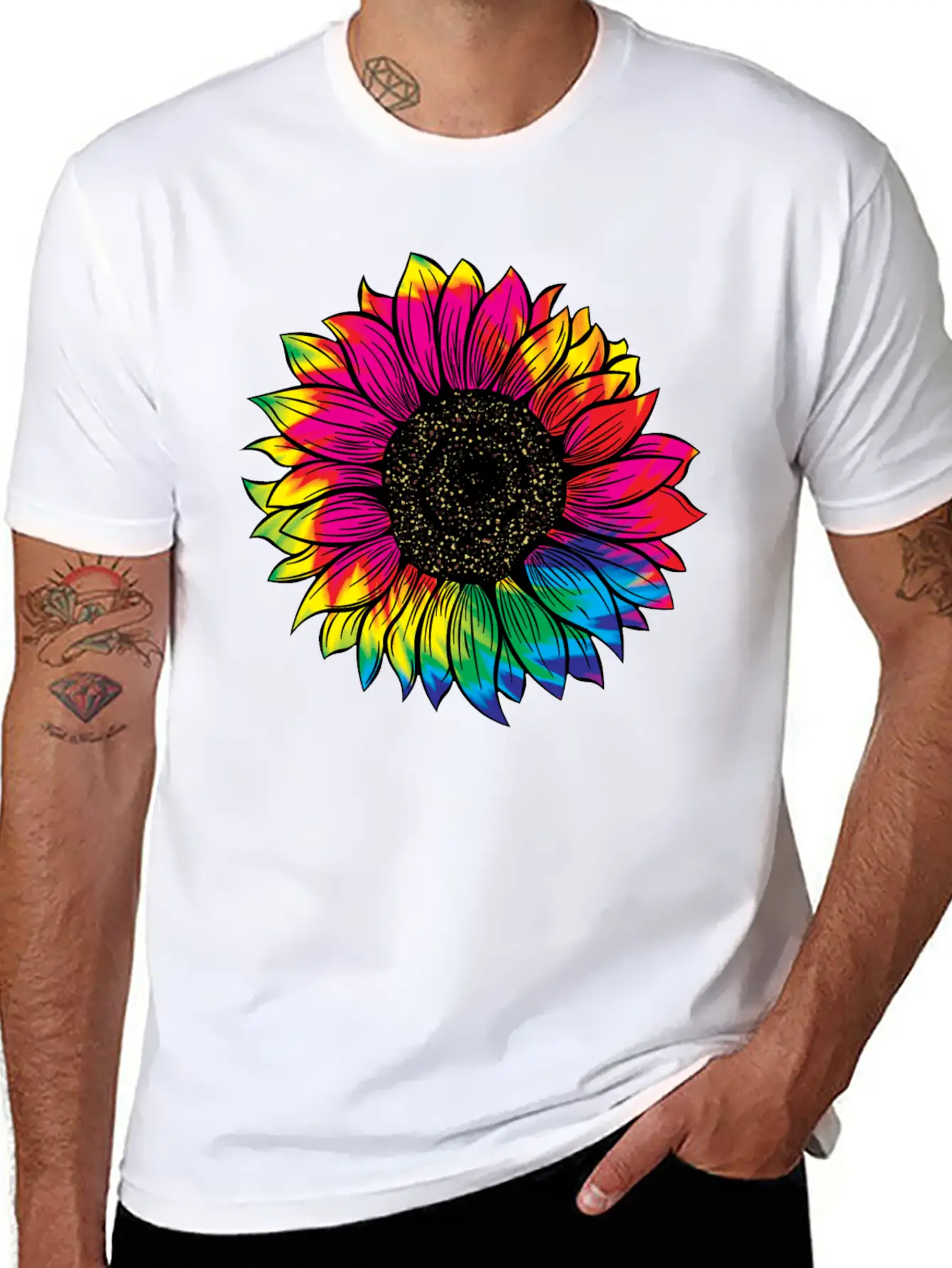 Tie Dye Sunflower Essential Cotton Tee For Daily Outfits – Unisex Style