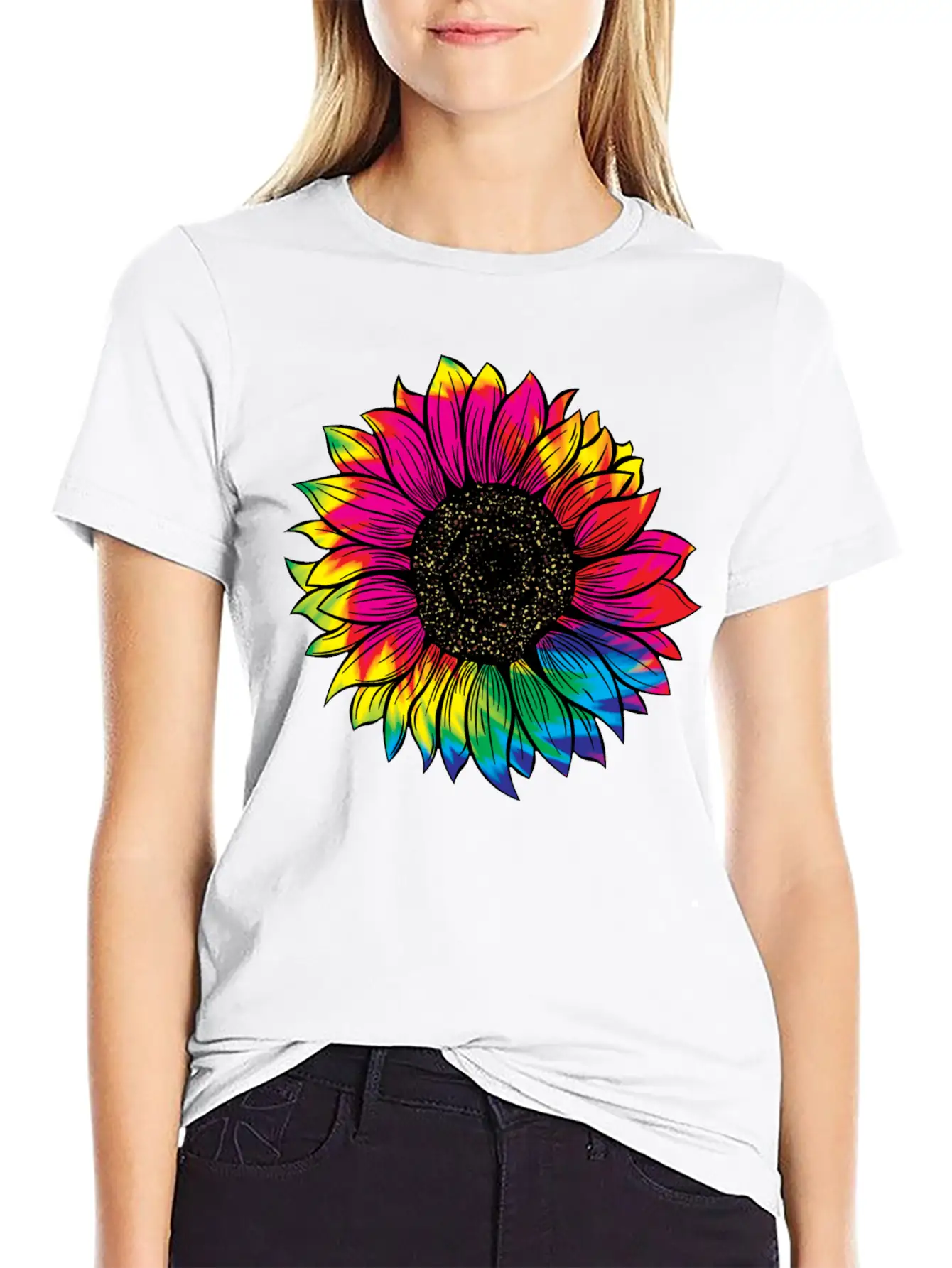Tie Dye Sunflower Essential Cotton Tee For Daily Outfits – Unisex Style