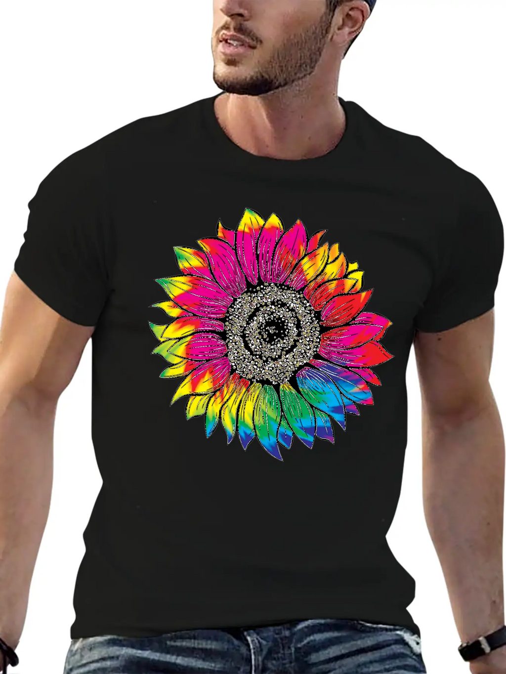 Tie Dye Sunflower Essential Cotton Tee For Daily Outfits – Unisex Style