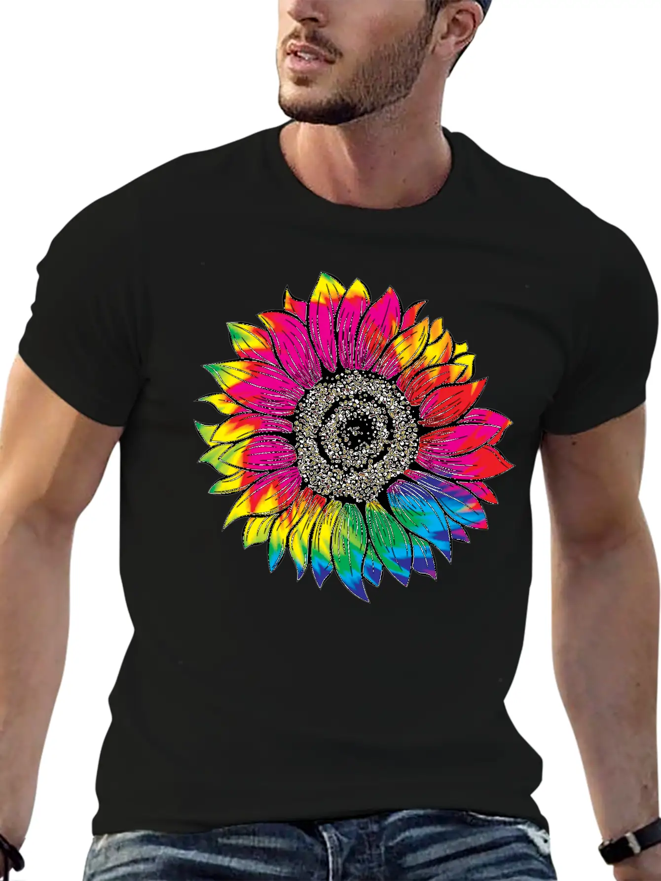 Tie Dye Sunflower Essential Cotton Tee For Daily Outfits – Unisex Style