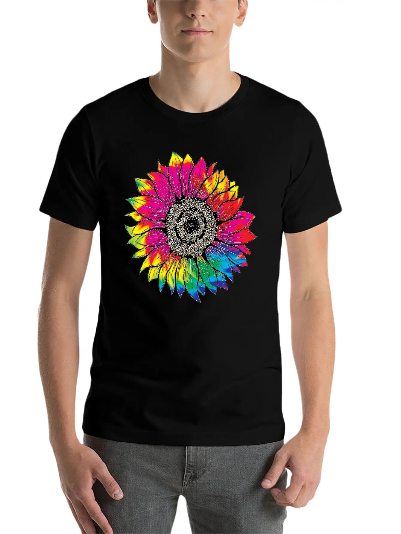 Tie Dye Sunflower Essential Cotton Tee For Daily Outfits – Unisex Style