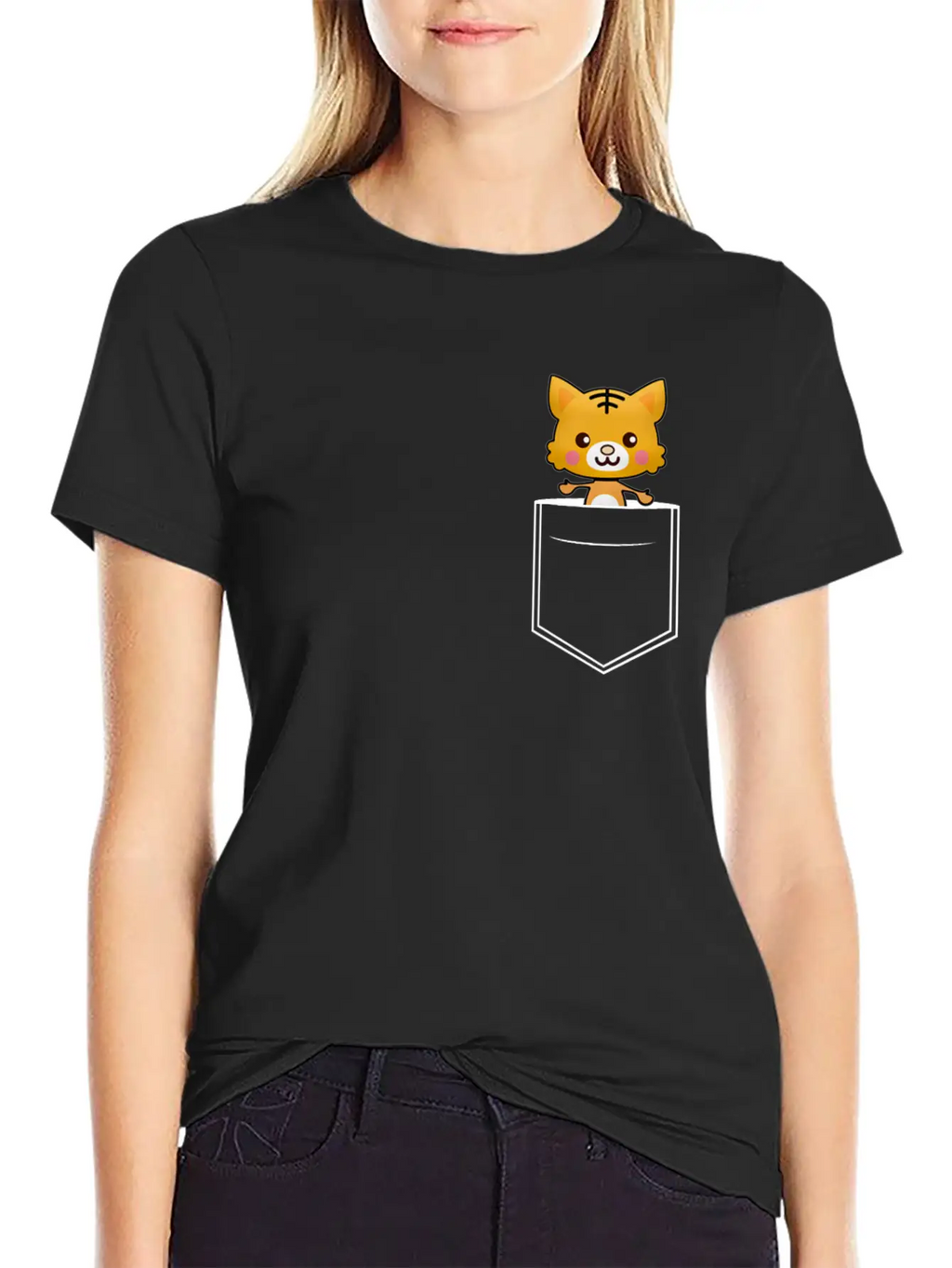 Tiger Breast Pocket Tiger Skin Essential Cotton Tee For Daily Outfits – Unisex Style