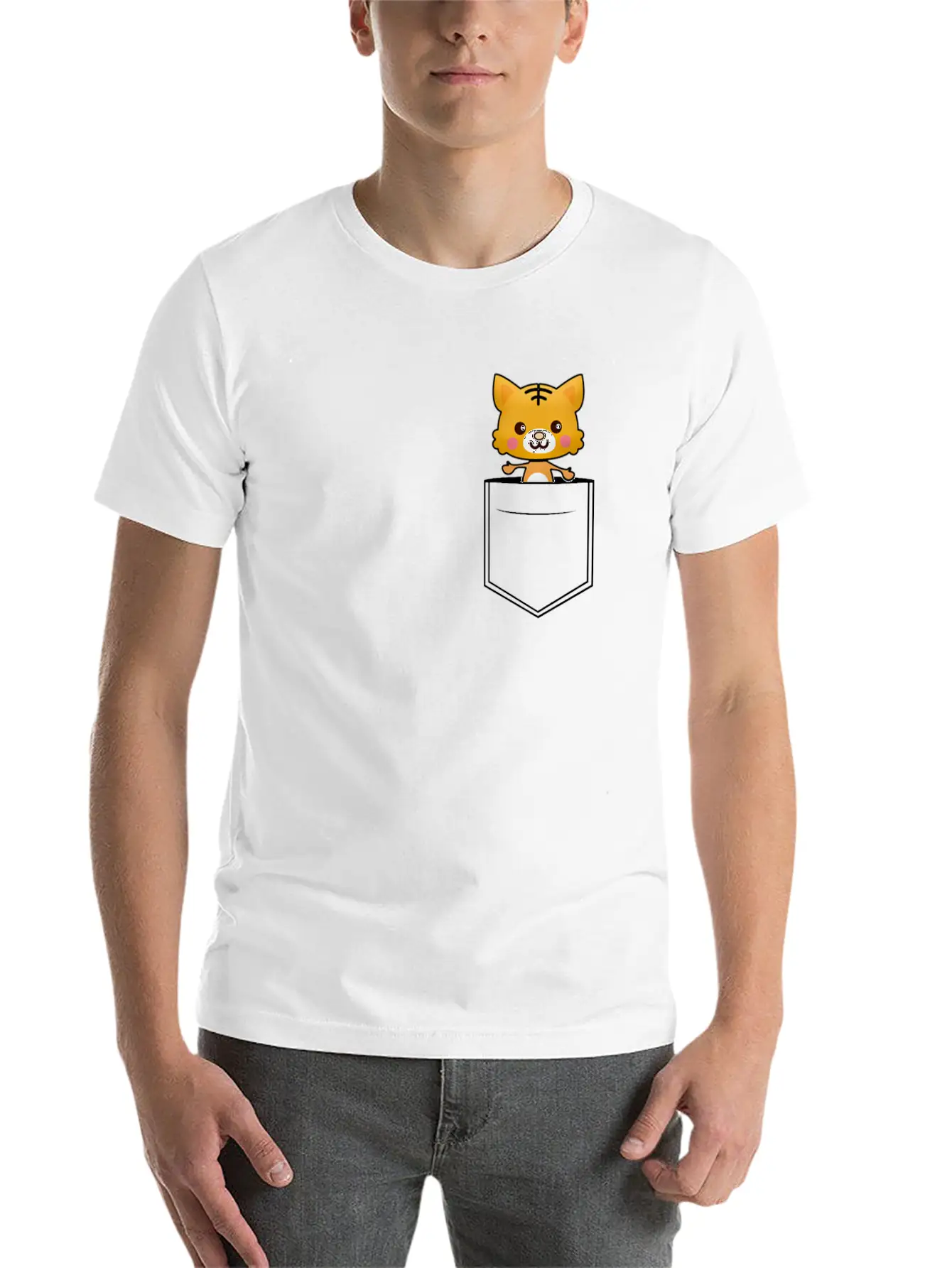 Tiger Breast Pocket Tiger Skin Essential Cotton Tee For Daily Outfits – Unisex Style