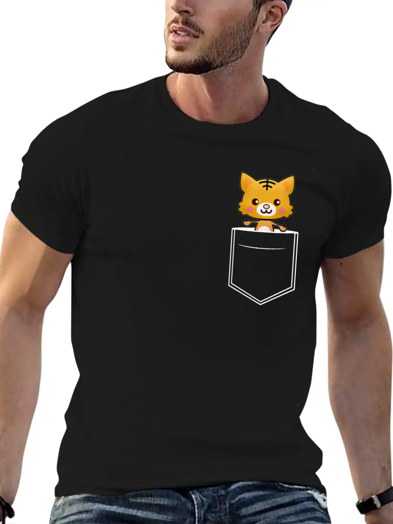 Tiger Breast Pocket Tiger Skin Essential Cotton Tee For Daily Outfits – Unisex Style