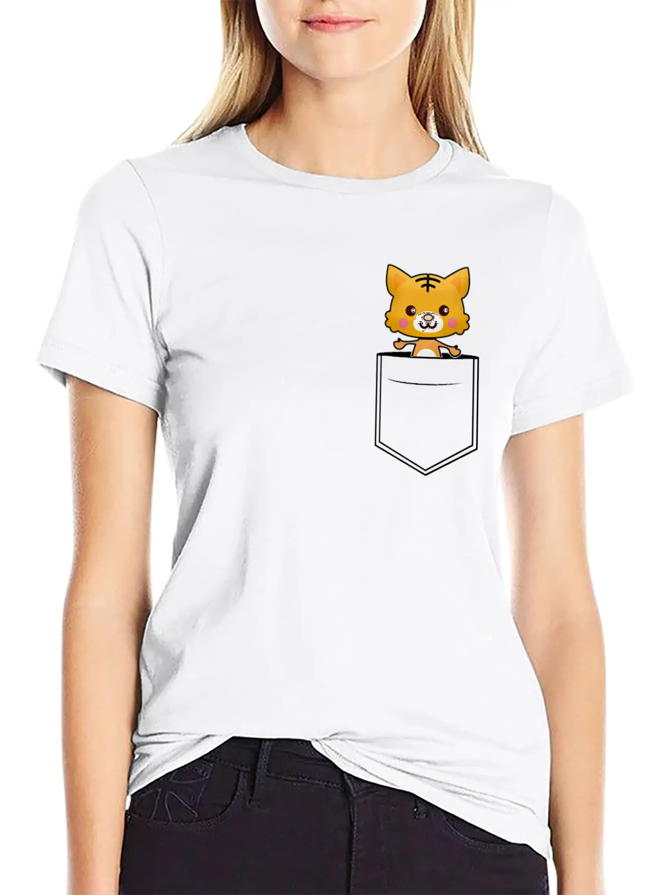 Tiger Breast Pocket Tiger Skin Essential Cotton Tee For Daily Outfits – Unisex Style