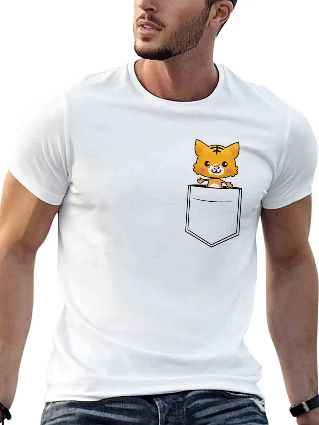 Tiger Breast Pocket Tiger Skin Essential Cotton Tee For Daily Outfits – Unisex Style