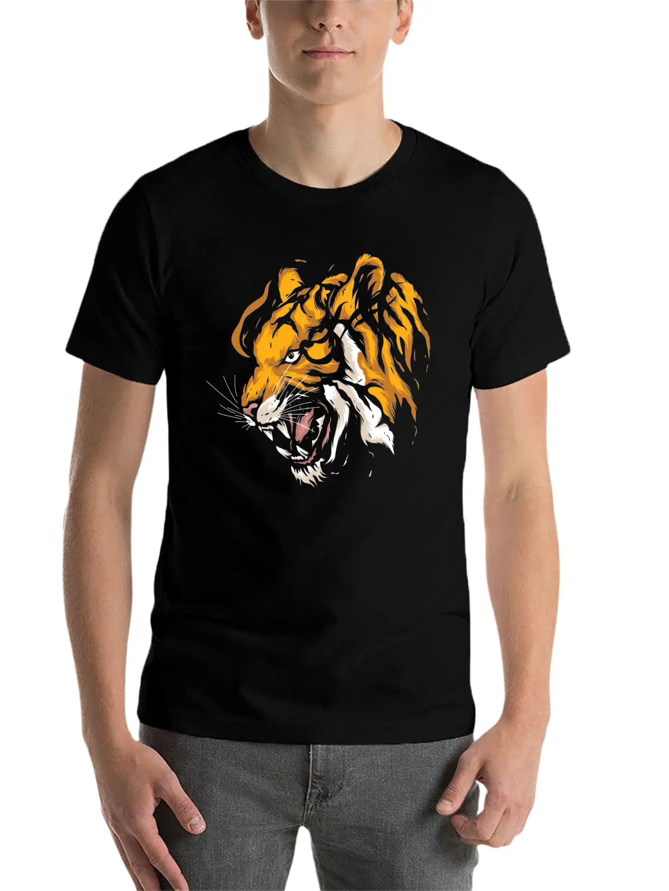 Tiger Head Tiger Boys Casual Graphic T-Shirt – Simple And Comfortable Daily Wear