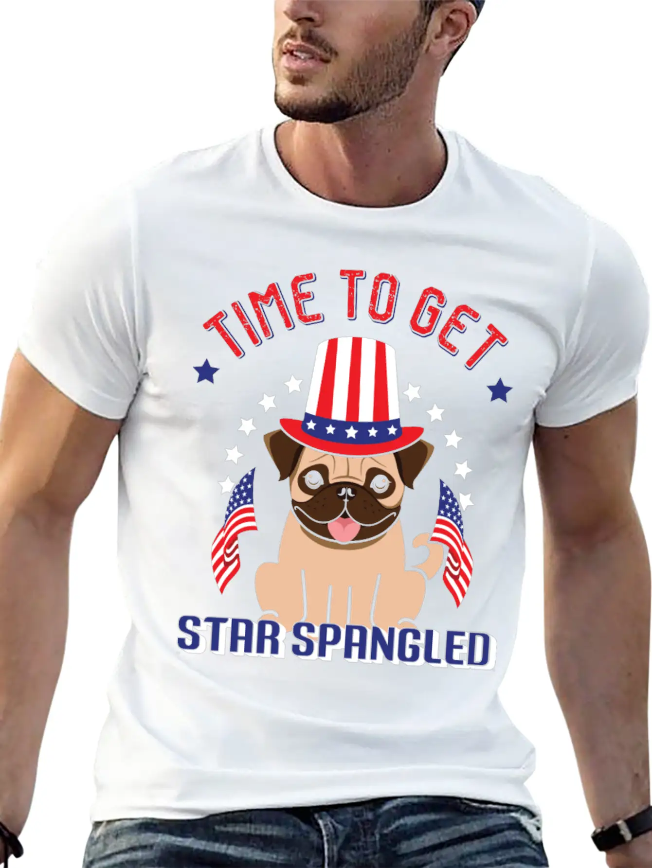 Time To Get Star Spangled Hammered Essential Cotton Tee For Daily Outfits – Unisex Style