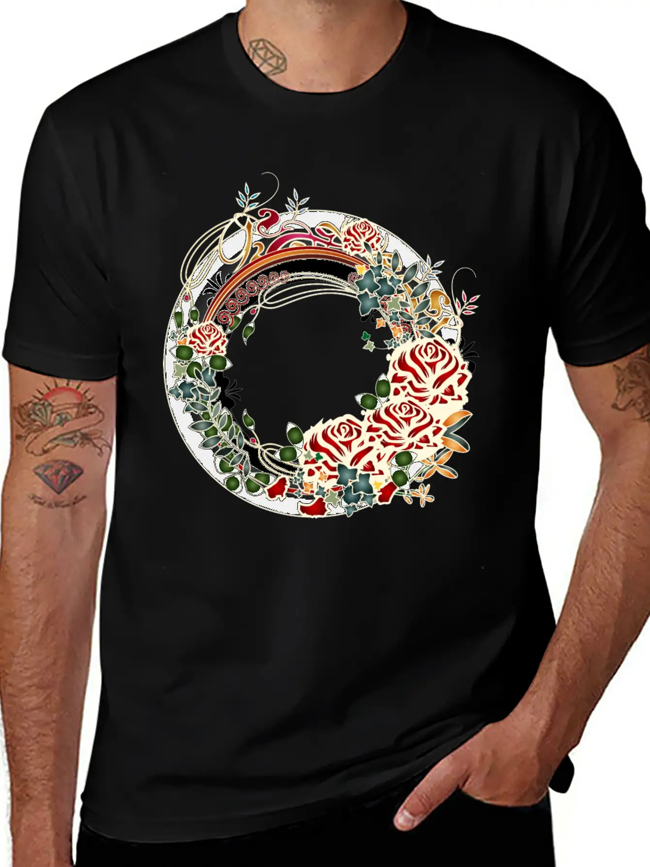 Timelessly Beautiful Rose Garden Art Nouveau Frame Unisex Short Sleeve Soft Cotton T-Shirt – Casual Everyday Wear