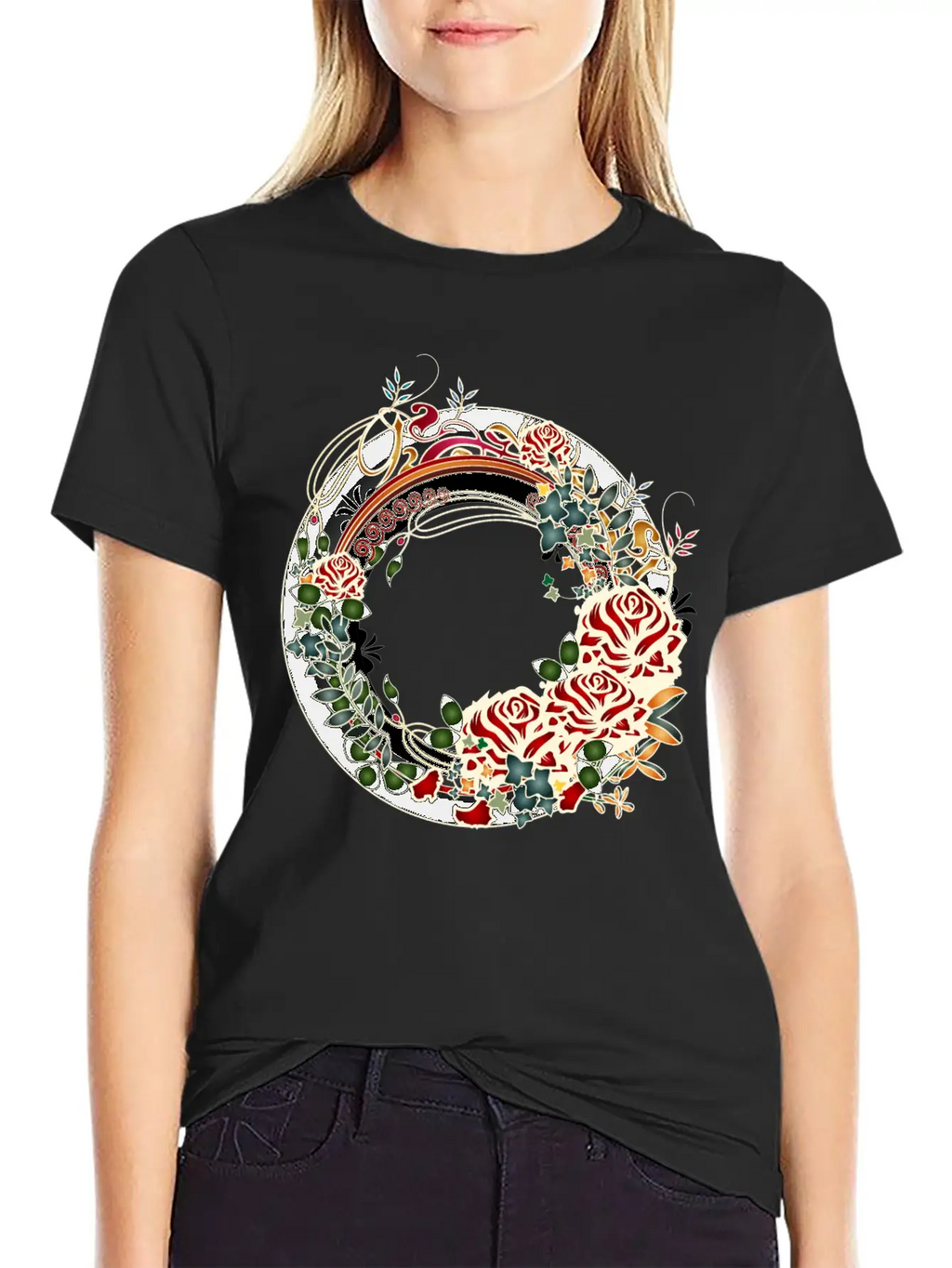 Timelessly Beautiful Rose Garden Art Nouveau Frame Unisex Short Sleeve Soft Cotton T-Shirt – Casual Everyday Wear