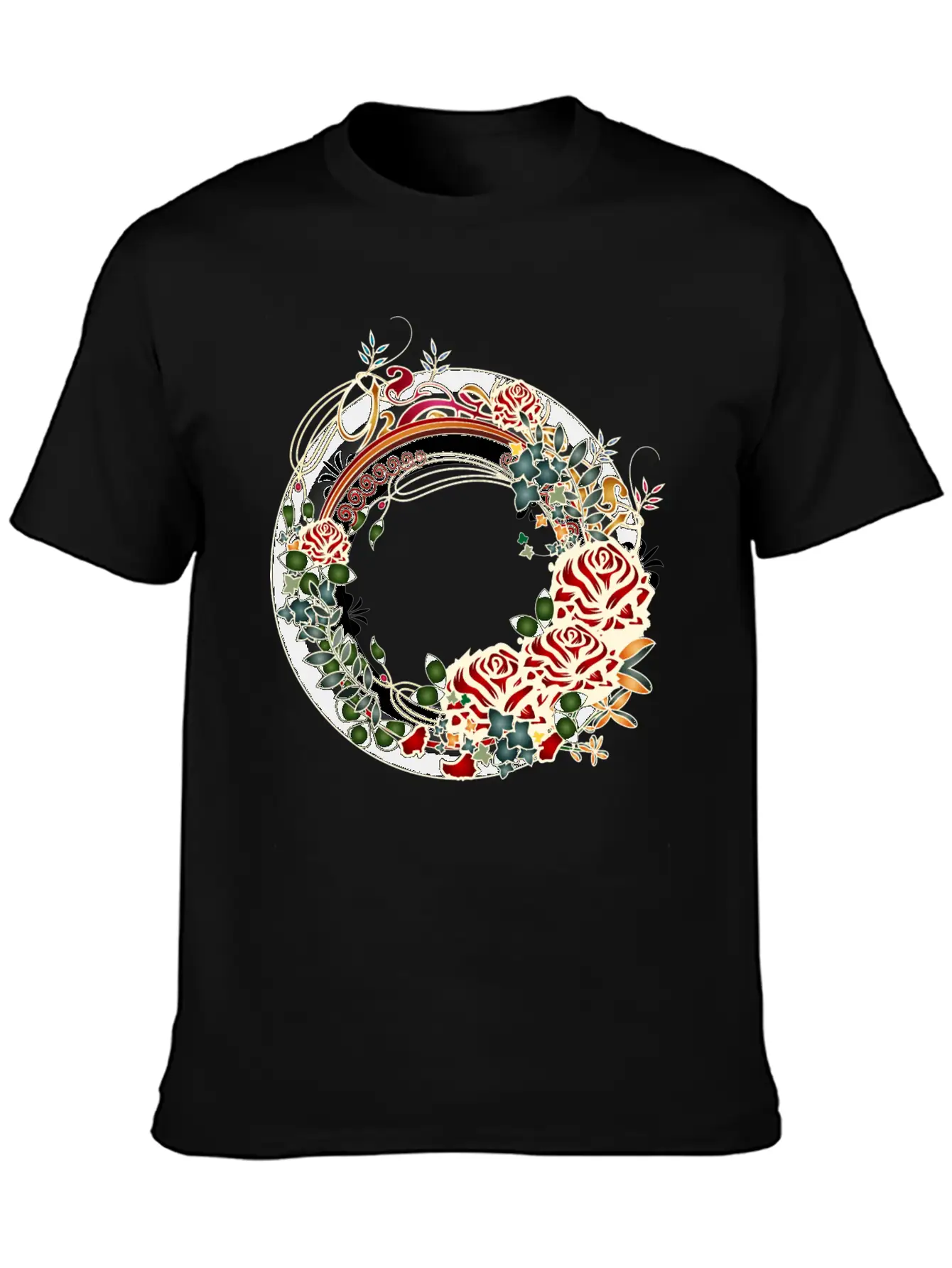 Timelessly Beautiful Rose Garden Art Nouveau Frame Unisex Short Sleeve Soft Cotton T-Shirt – Casual Everyday Wear