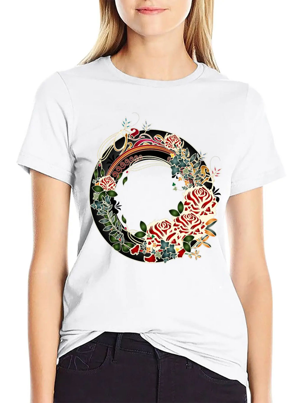 Timelessly Beautiful Rose Garden Art Nouveau Frame Unisex Short Sleeve Soft Cotton T-Shirt – Casual Everyday Wear