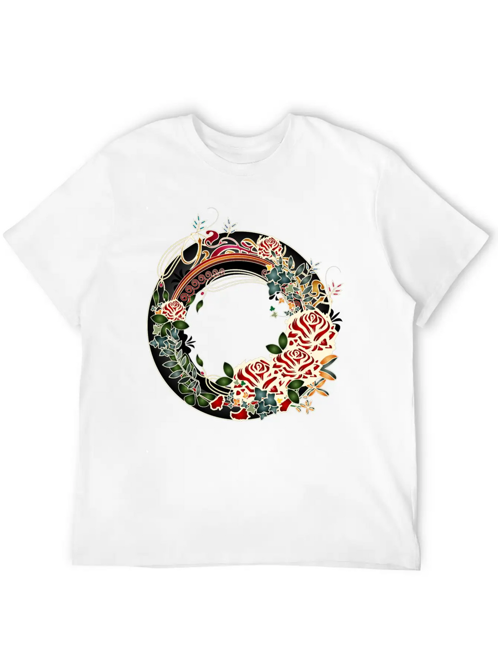 Timelessly Beautiful Rose Garden Art Nouveau Frame Unisex Short Sleeve Soft Cotton T-Shirt – Casual Everyday Wear