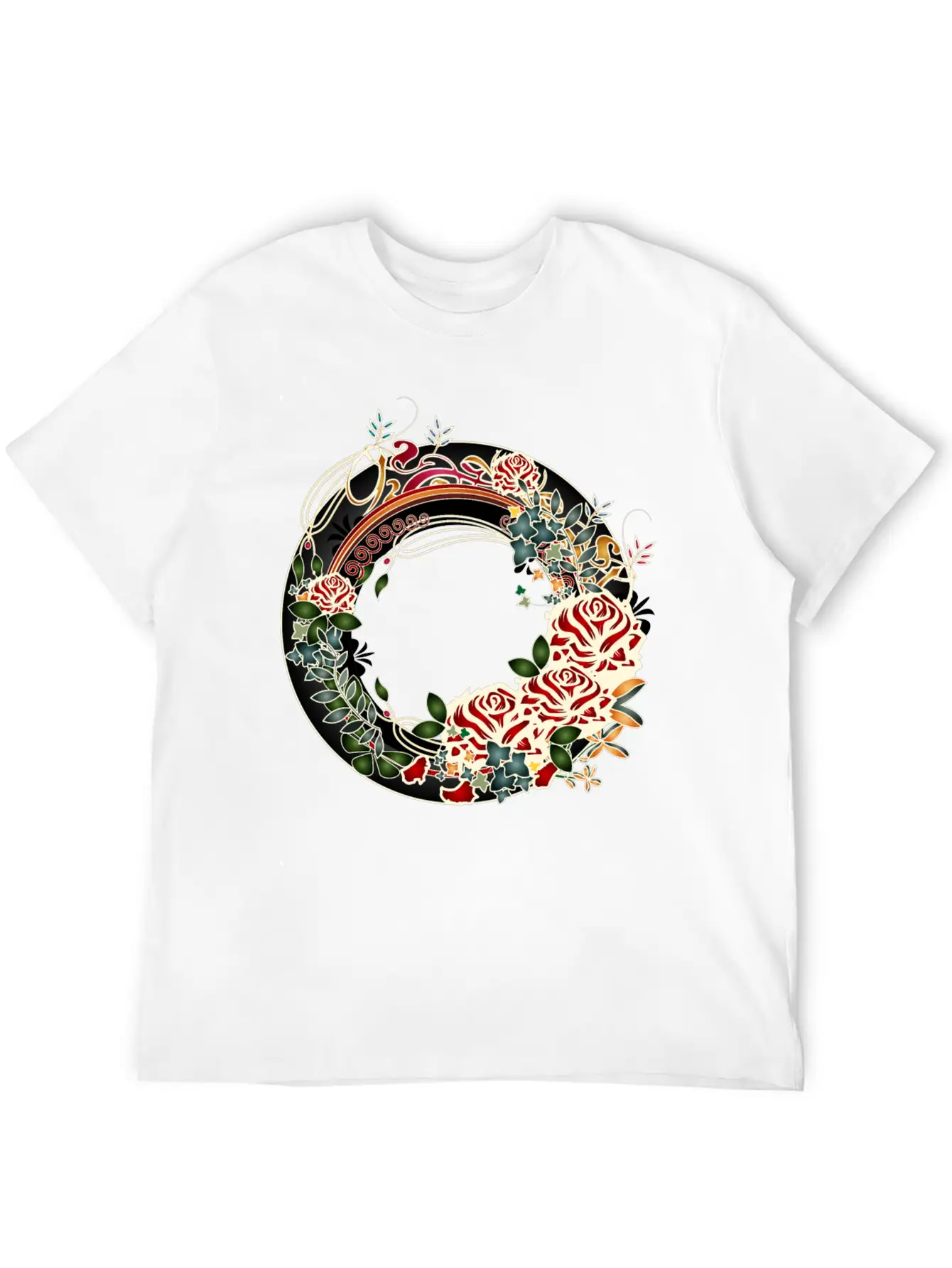 Timelessly Beautiful Rose Garden Art Nouveau Frame Unisex Short Sleeve Soft Cotton T-Shirt – Casual Everyday Wear
