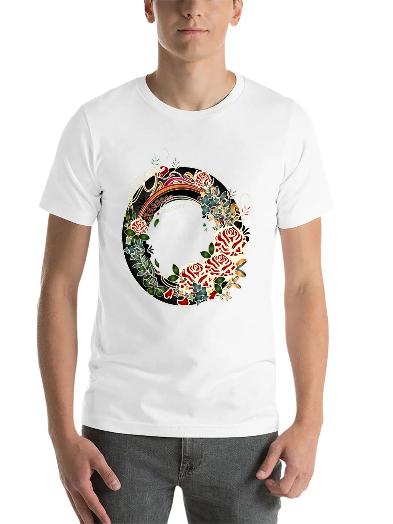Timelessly Beautiful Rose Garden Art Nouveau Frame Unisex Short Sleeve Soft Cotton T-Shirt – Casual Everyday Wear