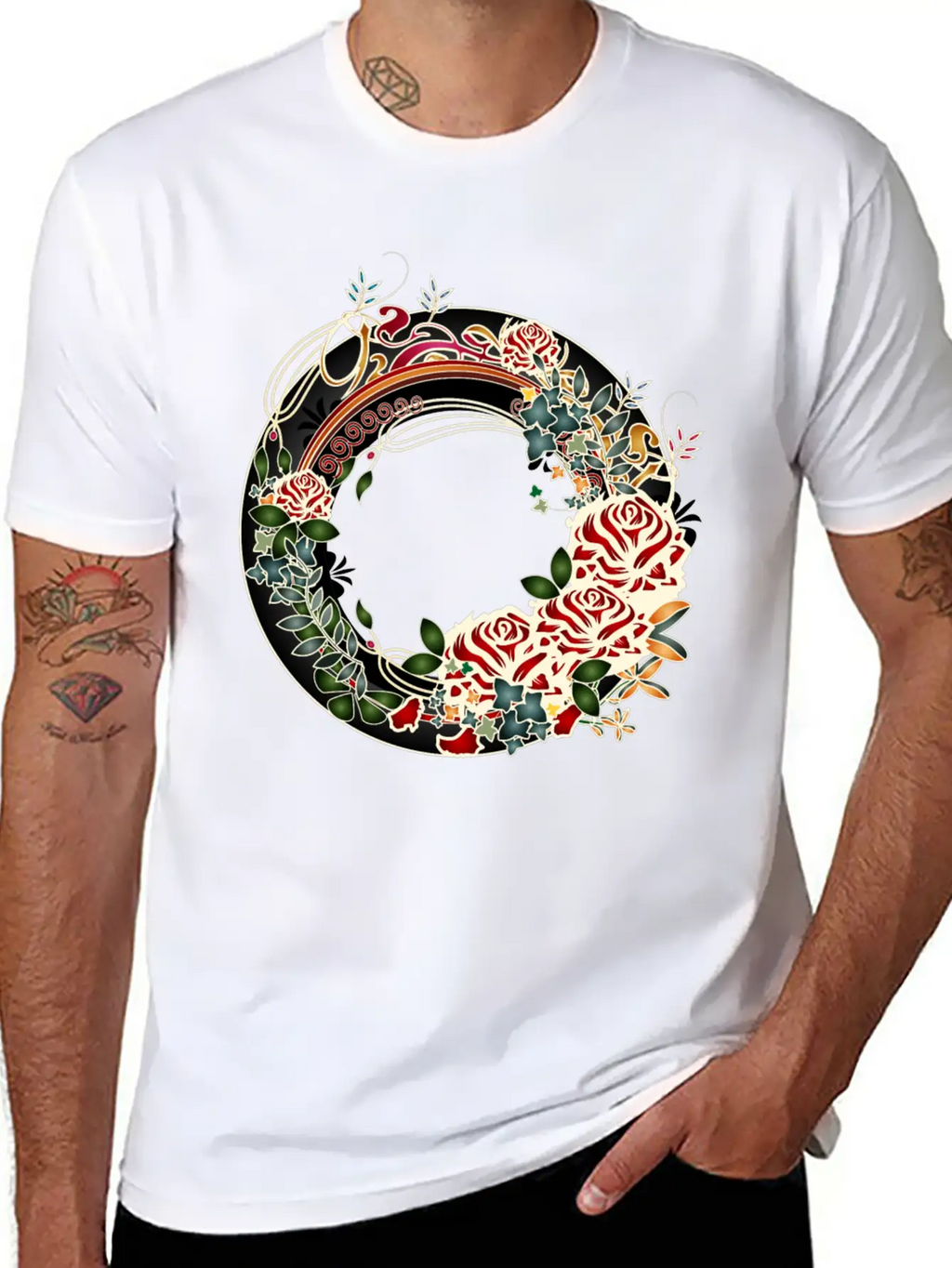 Timelessly Beautiful Rose Garden Art Nouveau Frame Unisex Short Sleeve Soft Cotton T-Shirt – Casual Everyday Wear