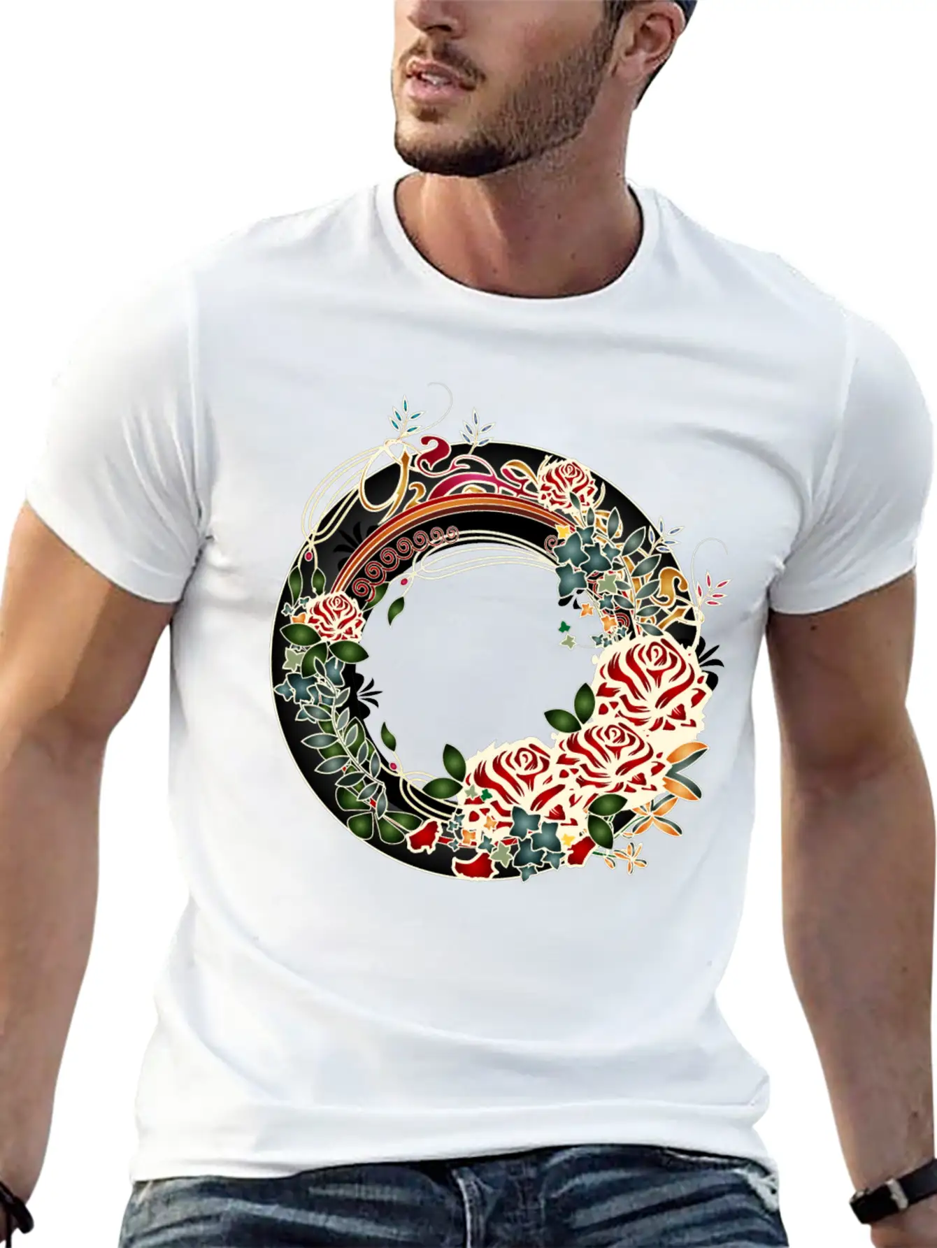 Timelessly Beautiful Rose Garden Art Nouveau Frame Unisex Short Sleeve Soft Cotton T-Shirt – Casual Everyday Wear