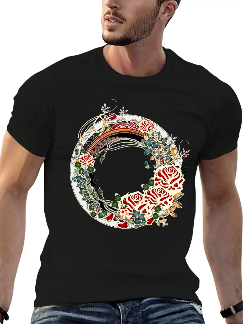 Timelessly Beautiful Rose Garden Art Nouveau Frame Unisex Short Sleeve Soft Cotton T-Shirt – Casual Everyday Wear