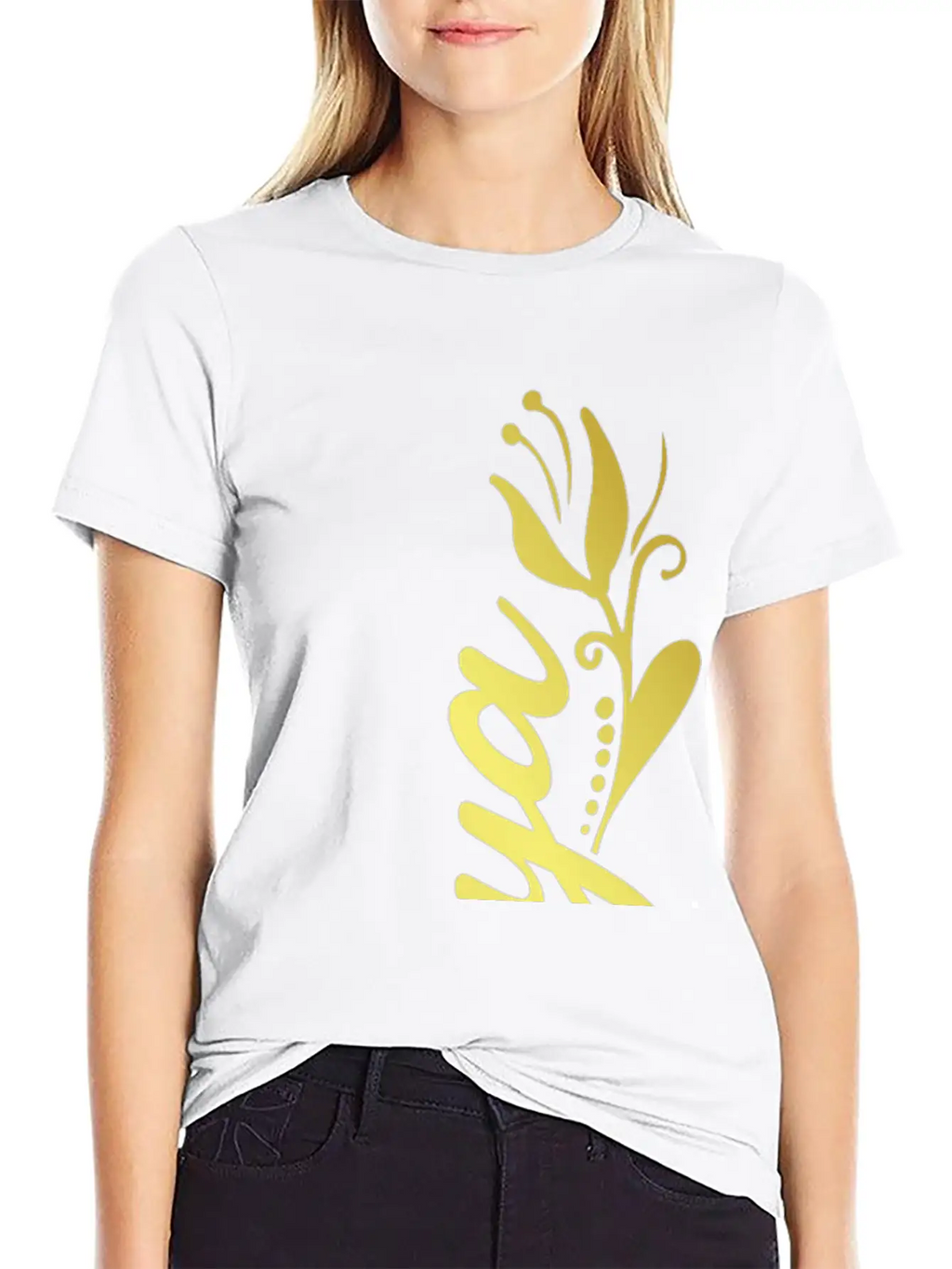 Tonya Name Faux Gold Tulip Flourish Unisex Short Sleeve Soft Cotton T-Shirt – Casual Everyday Wear
