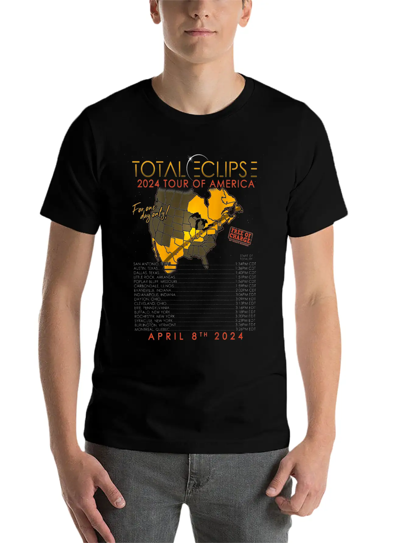 Total Solar Eclipse 2024 Tour Of America 04 08 24 Unisex Casual T-Shirt – Clean Design For Daily Comfort
