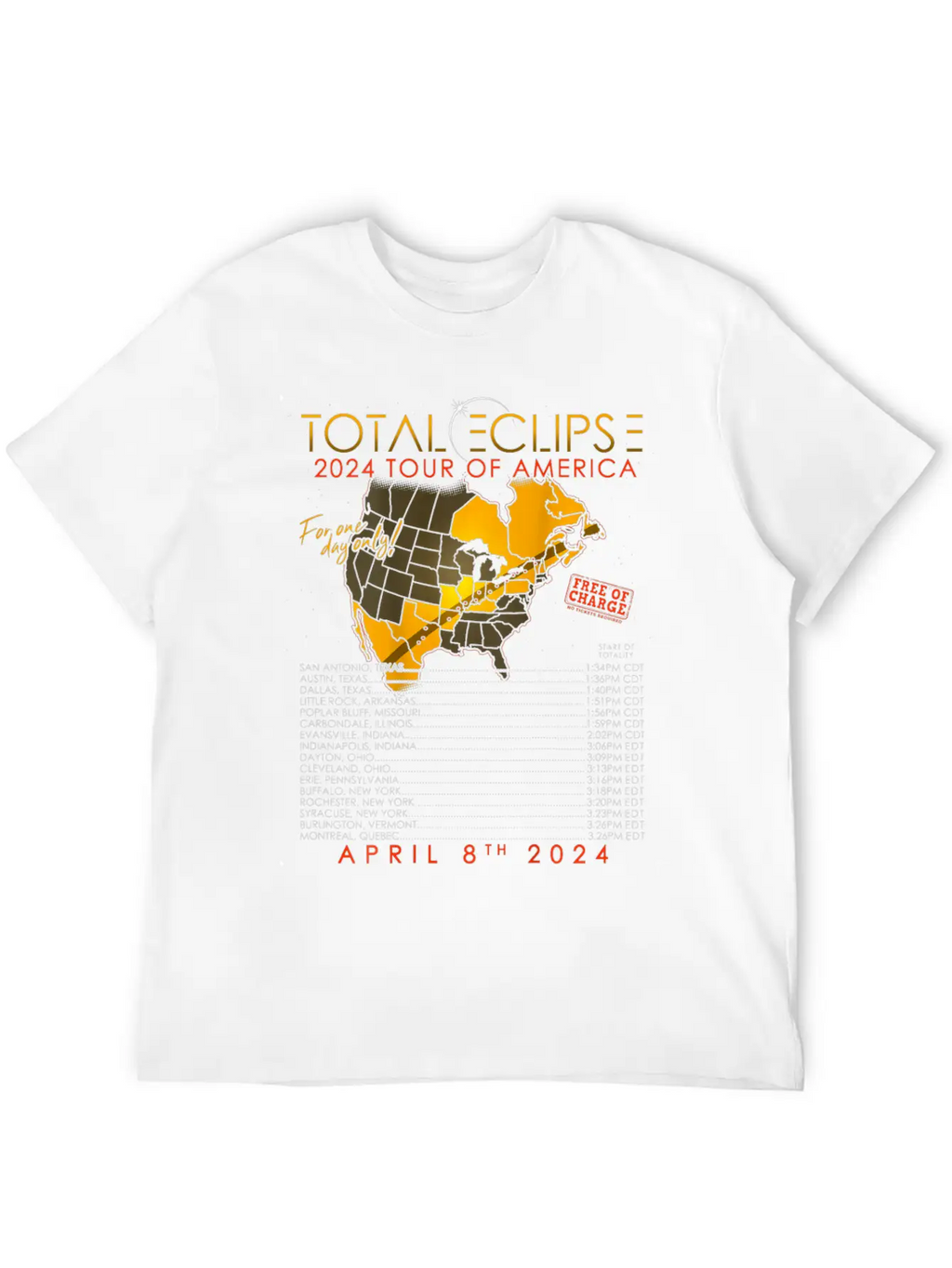 Total Solar Eclipse 2024 Tour Of America 04 08 24 Unisex Casual T-Shirt – Clean Design For Daily Comfort