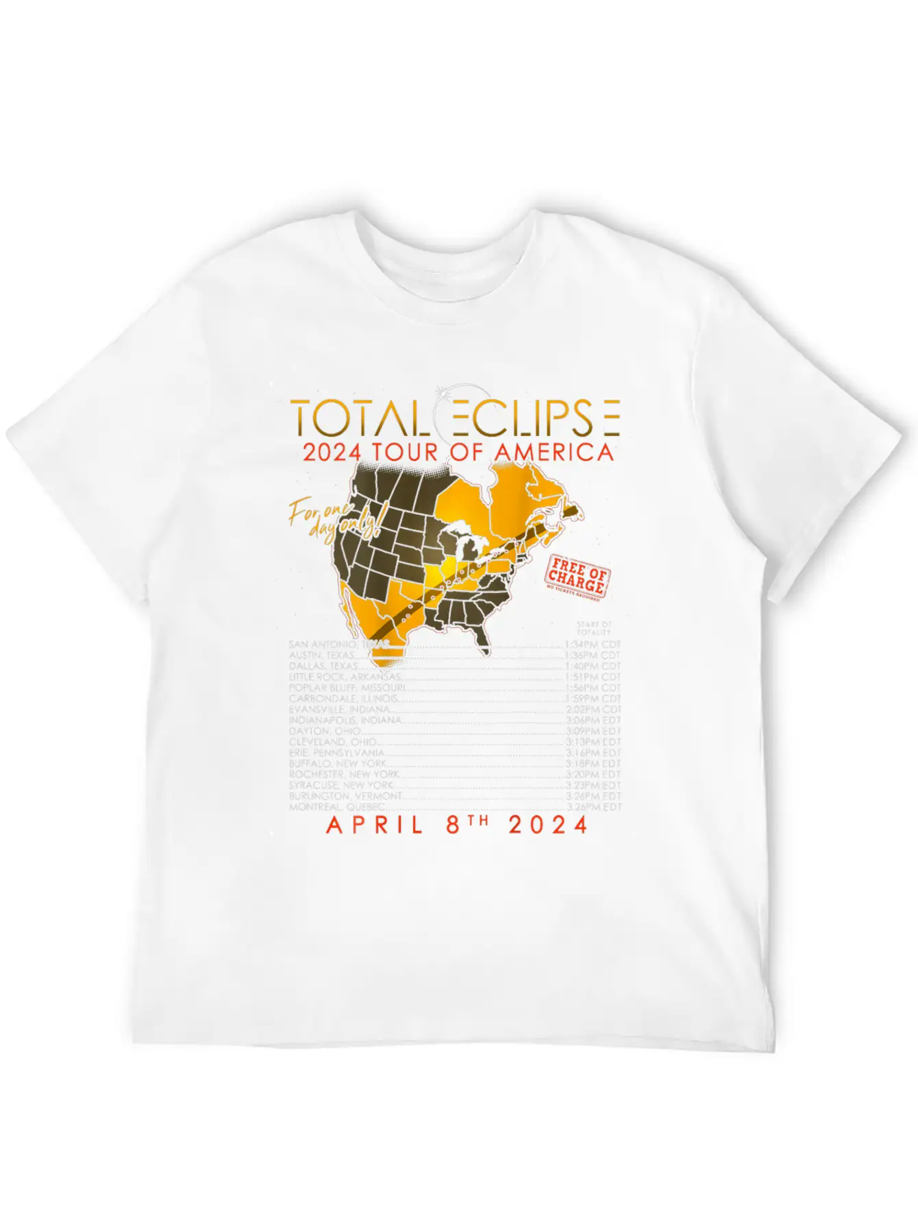 Total Solar Eclipse 2024 Tour Of America 04 08 24 Unisex Casual T-Shirt – Clean Design For Daily Comfort