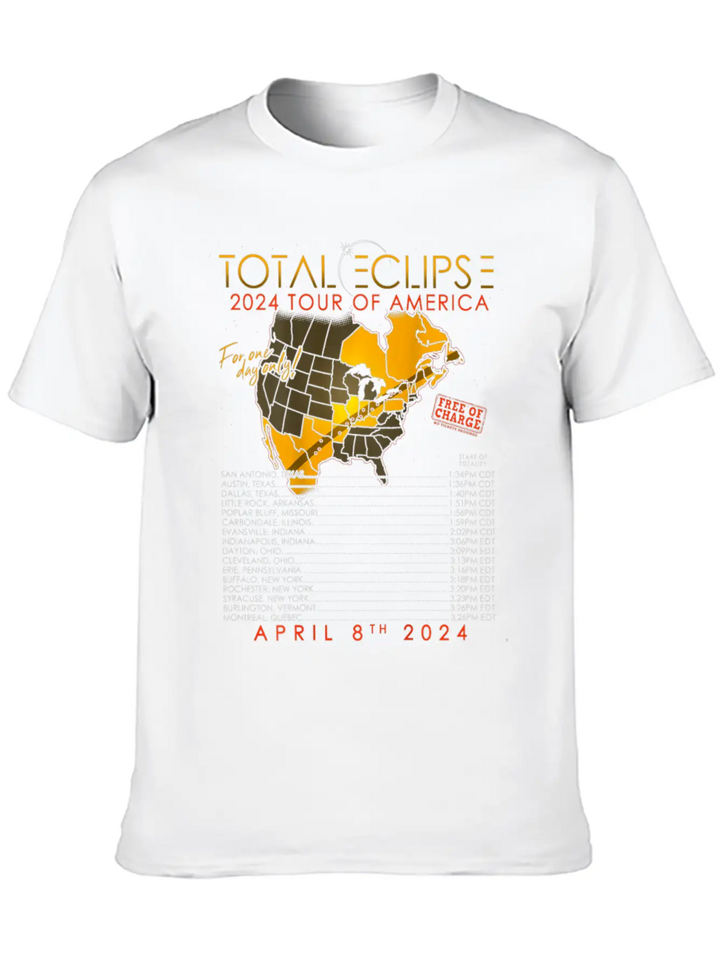 Total Solar Eclipse 2024 Tour Of America 04 08 24 Unisex Casual T-Shirt – Clean Design For Daily Comfort