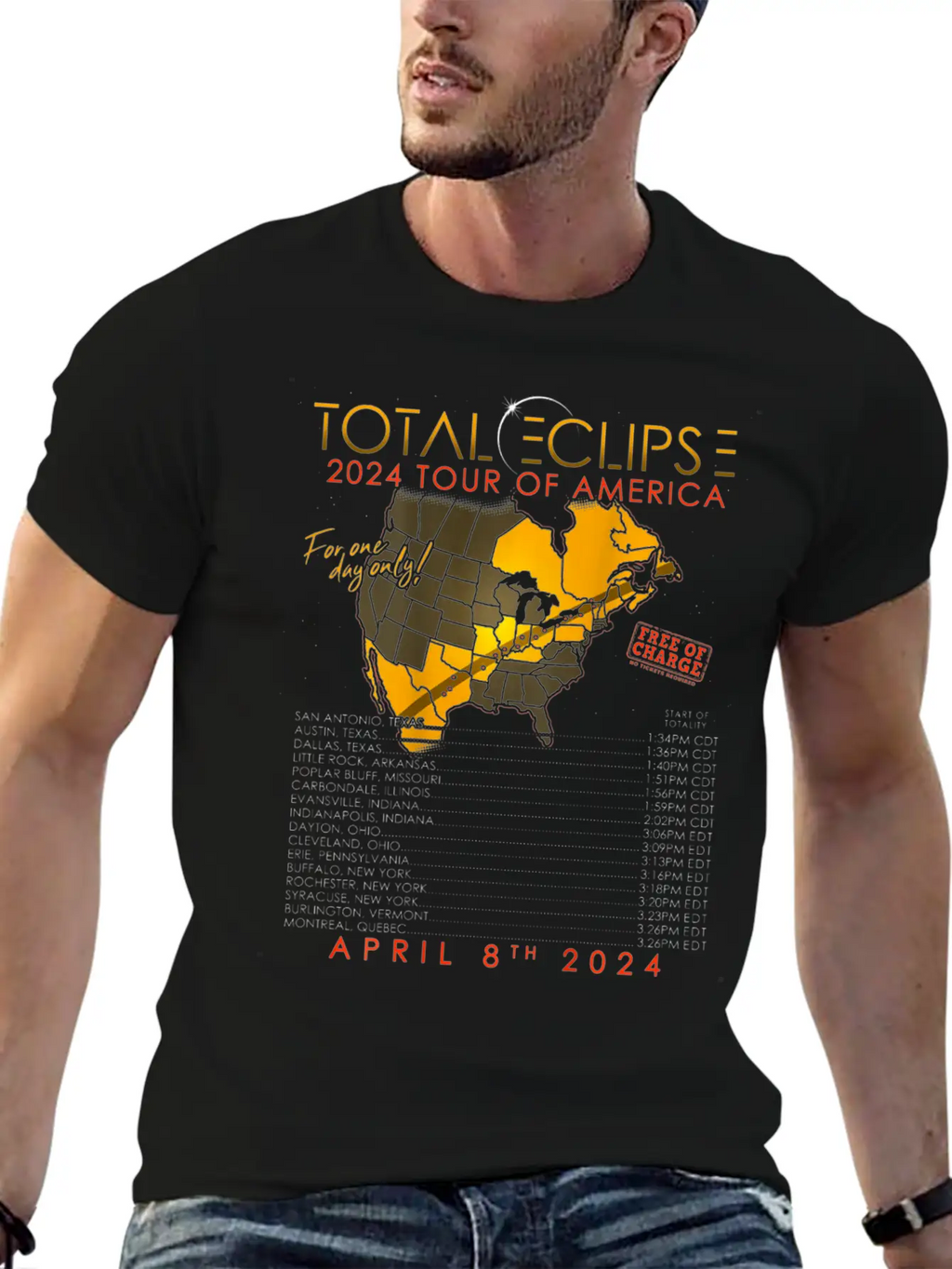 Total Solar Eclipse 2024 Tour Of America 04 08 24 Unisex Casual T-Shirt – Clean Design For Daily Comfort