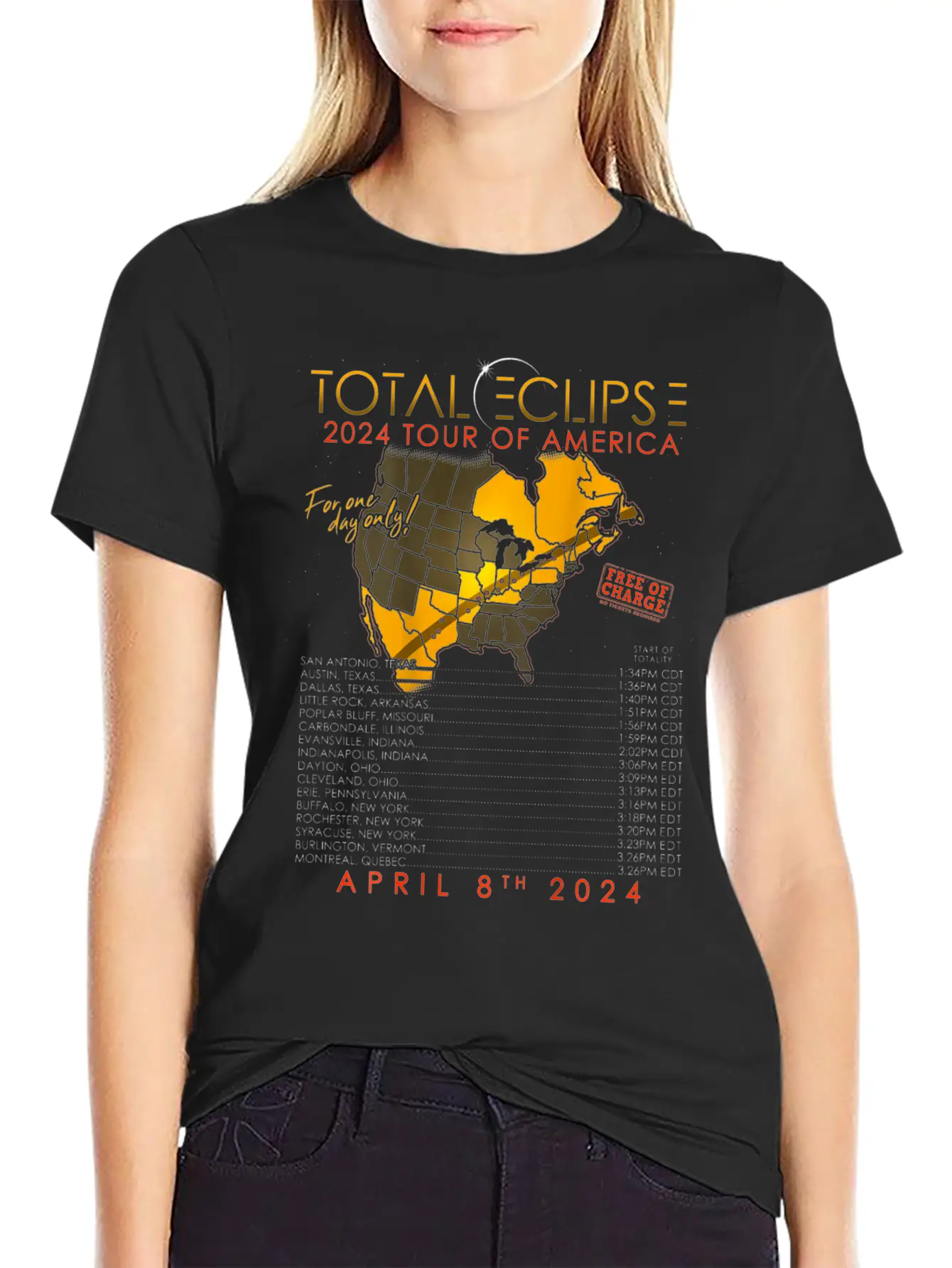 Total Solar Eclipse 2024 Tour Of America 04 08 24 Unisex Casual T-Shirt – Clean Design For Daily Comfort