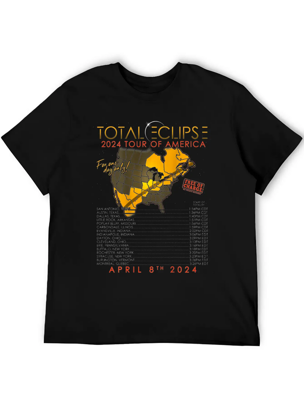 Total Solar Eclipse 2024 Tour Of America 04 08 24 Unisex Casual T-Shirt – Clean Design For Daily Comfort