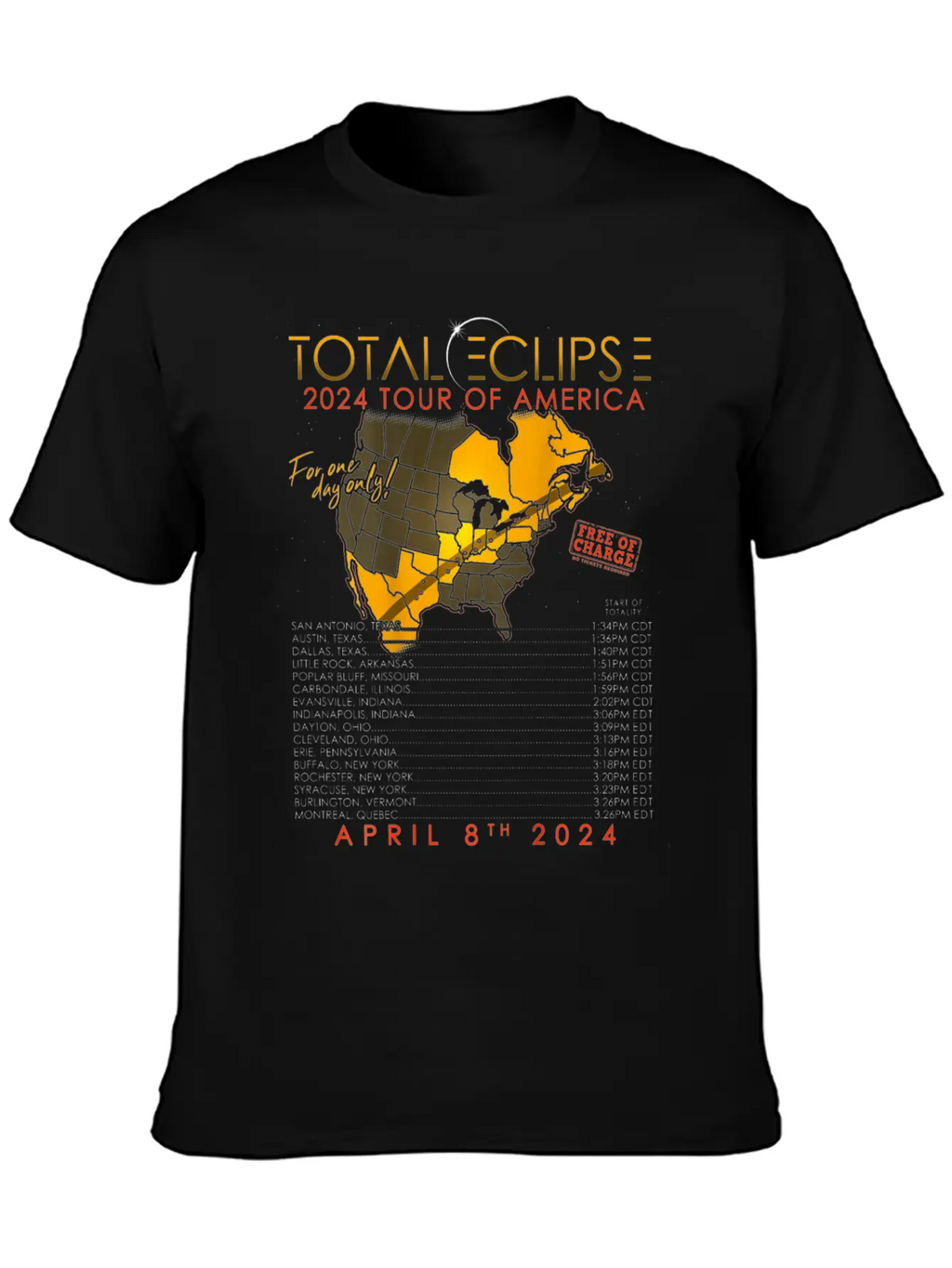 Total Solar Eclipse 2024 Tour Of America 04 08 24 Unisex Casual T-Shirt – Clean Design For Daily Comfort
