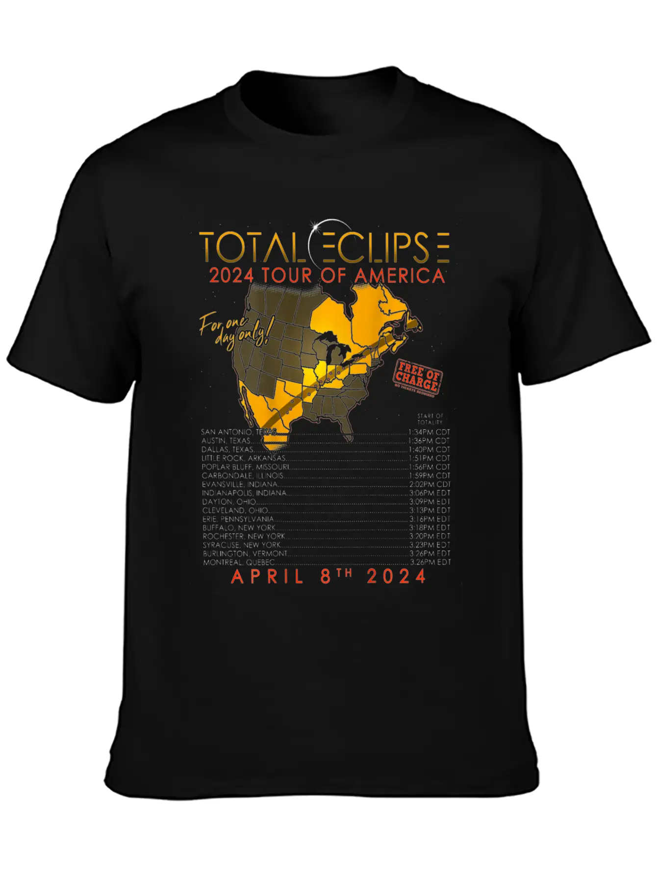 Total Solar Eclipse 2024 Tour Of America 04 08 24 Unisex Casual T-Shirt – Clean Design For Daily Comfort