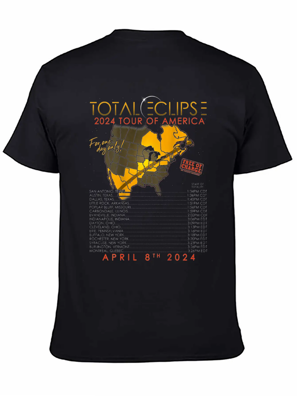 Total Solar Eclipse 2024 Tour Of America 04 08 24 Unisex Casual T-Shirt – Clean Design For Daily Comfort