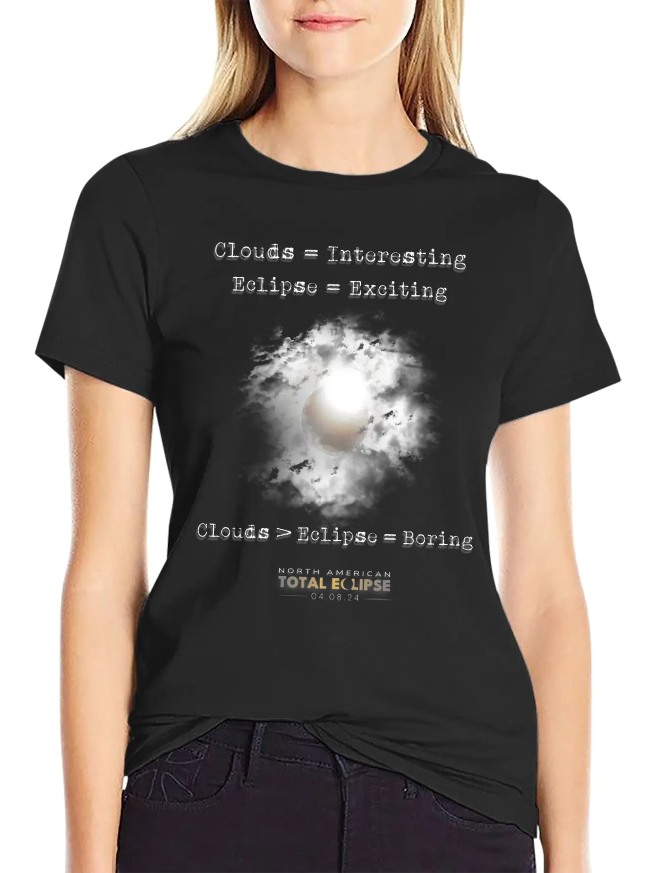 Total Solar Eclipse April 8 2024 Clouds Boring Casual Graphic T-Shirt – Simple And Comfortable Daily Wear