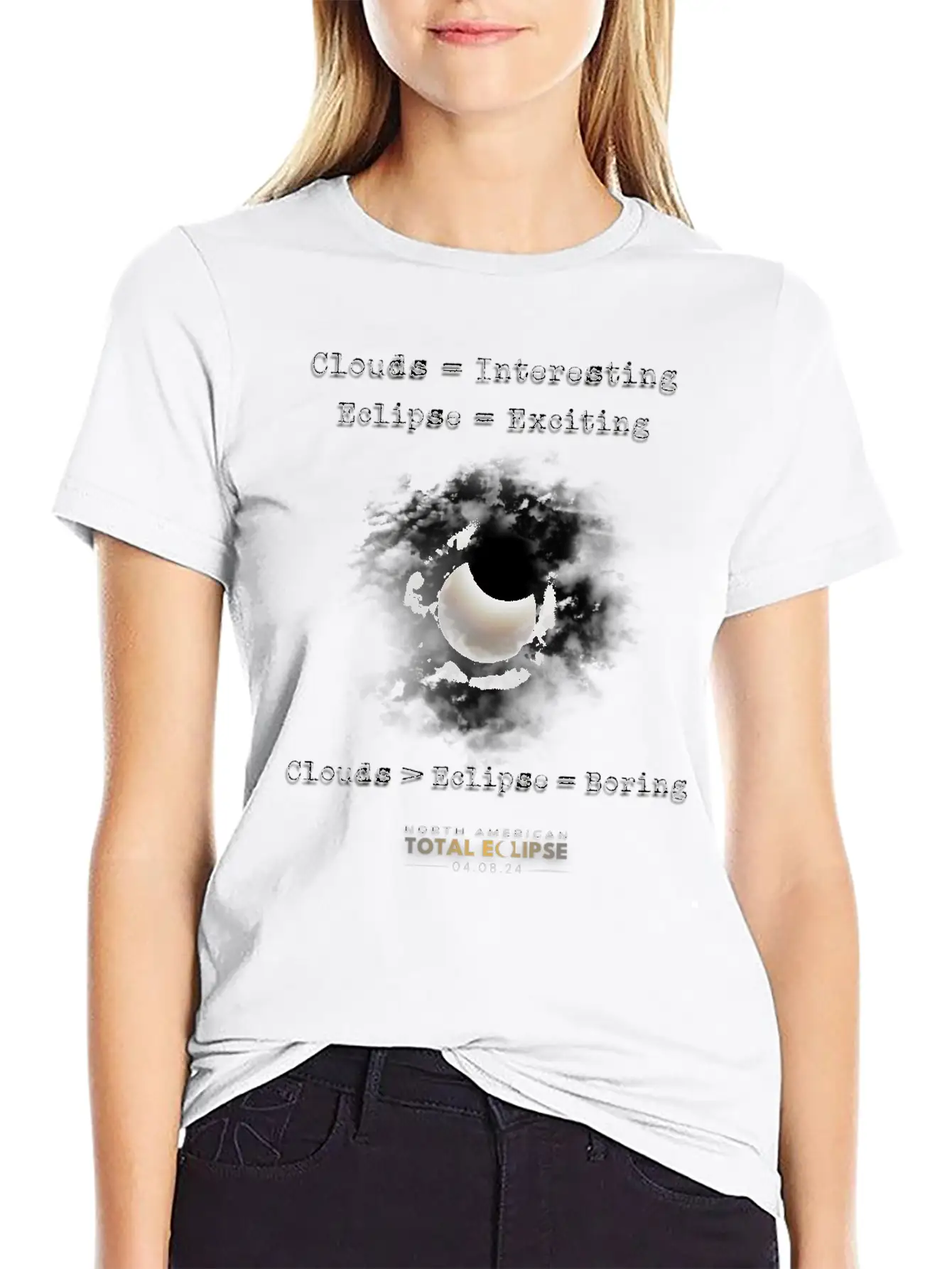Total Solar Eclipse April 8 2024 Clouds Boring Casual Graphic T-Shirt – Simple And Comfortable Daily Wear