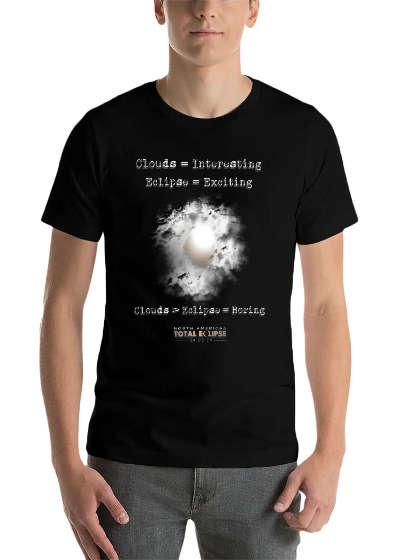 Total Solar Eclipse April 8 2024 Clouds Boring Casual Graphic T-Shirt – Simple And Comfortable Daily Wear