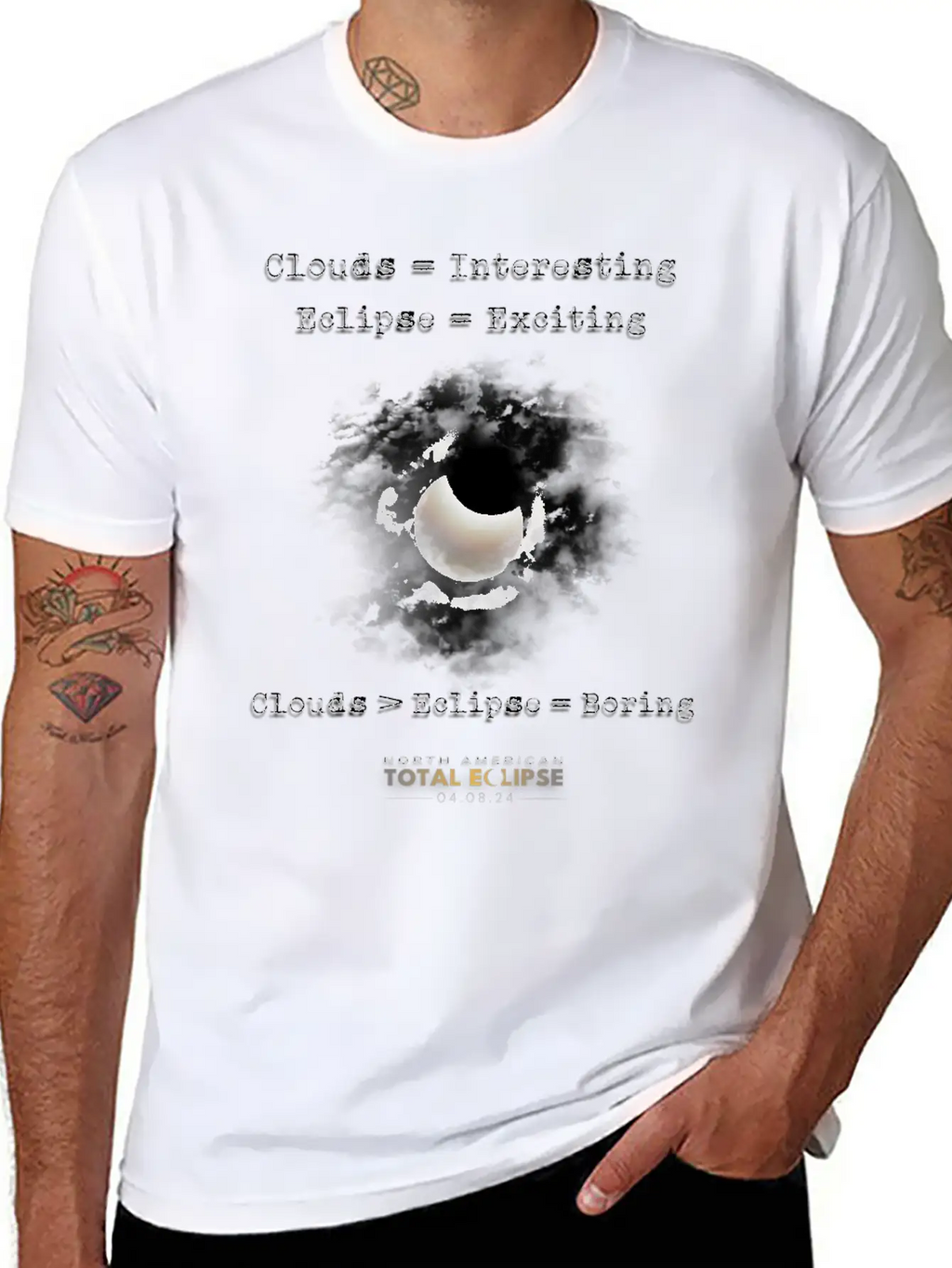 Total Solar Eclipse April 8 2024 Clouds Boring Casual Graphic T-Shirt – Simple And Comfortable Daily Wear
