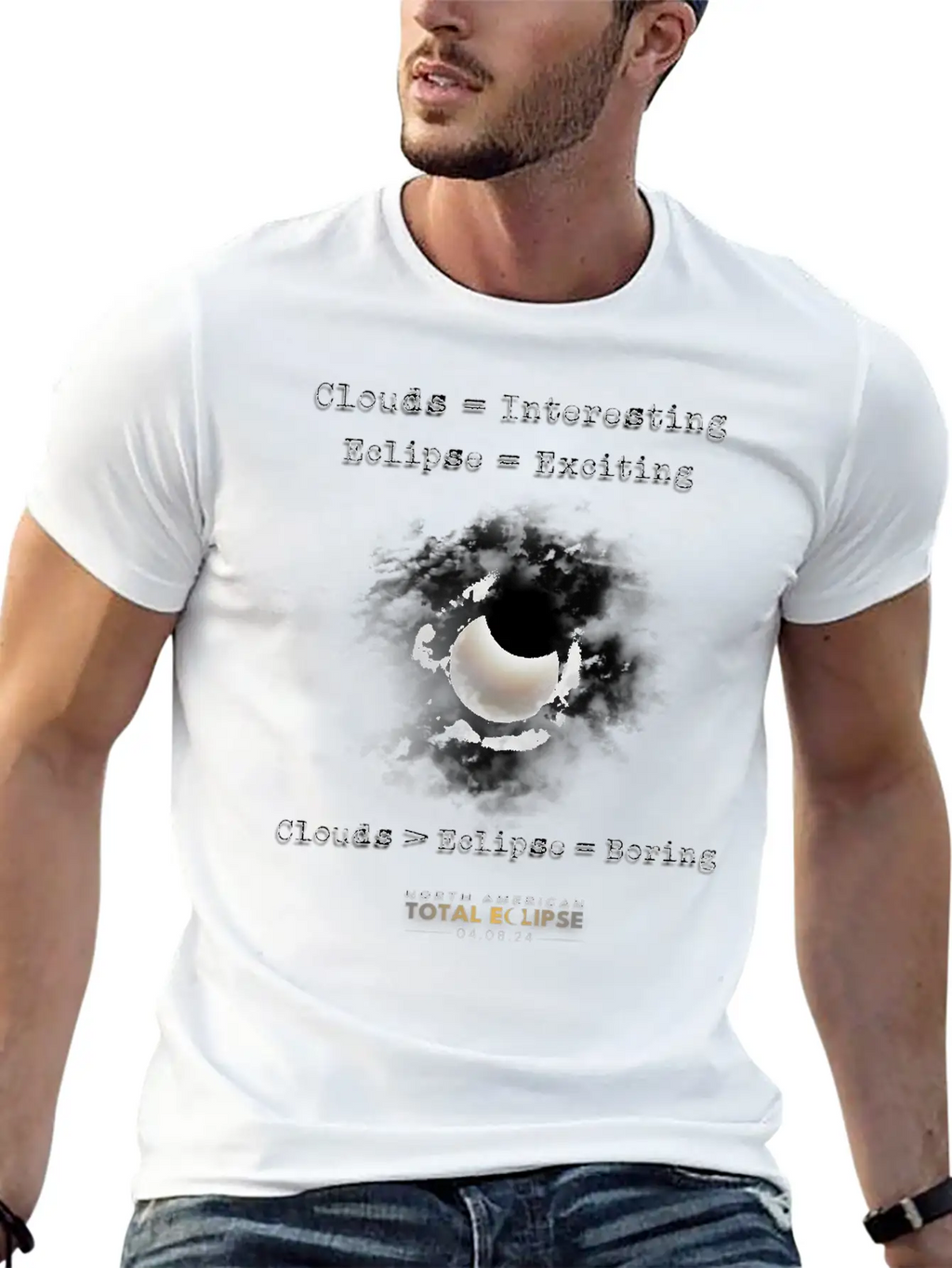 Total Solar Eclipse April 8 2024 Clouds Boring Casual Graphic T-Shirt – Simple And Comfortable Daily Wear
