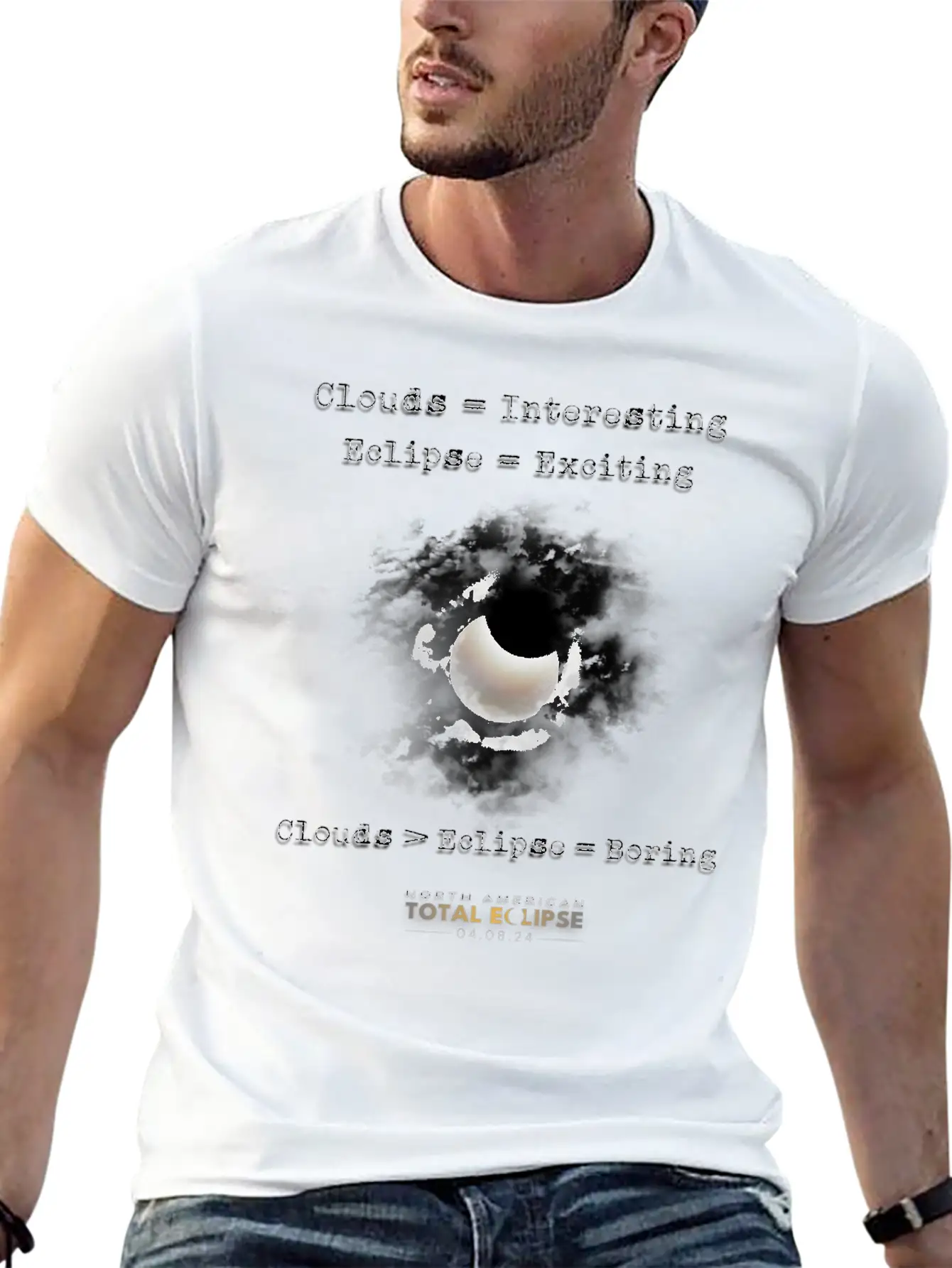 Total Solar Eclipse April 8 2024 Clouds Boring Casual Graphic T-Shirt – Simple And Comfortable Daily Wear