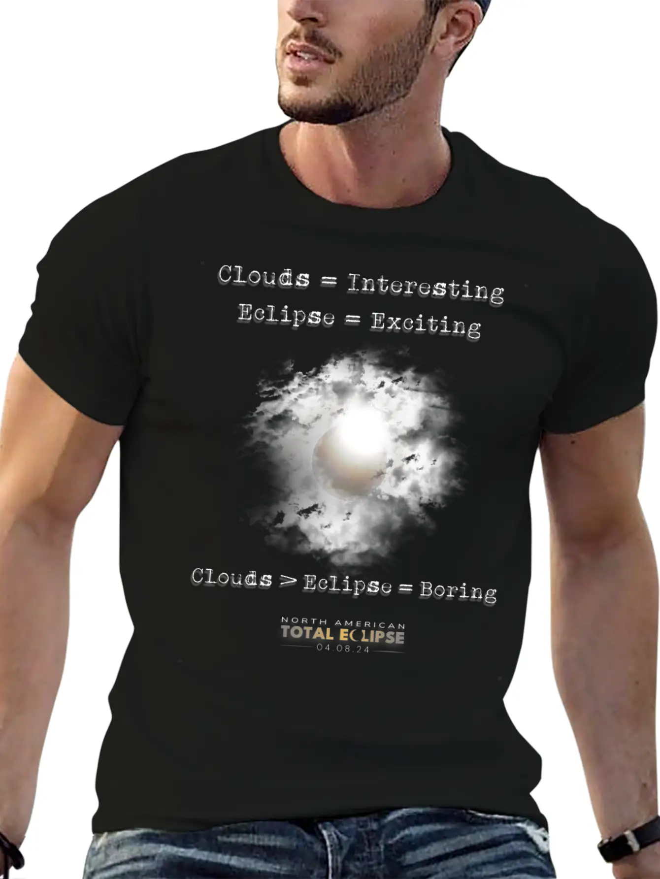 Total Solar Eclipse April 8 2024 Clouds Boring Casual Graphic T-Shirt – Simple And Comfortable Daily Wear