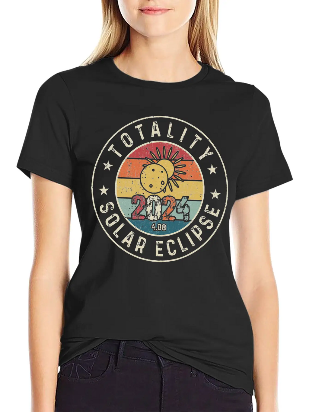 Totality Solar Eclipse 2024 America Retro Casual Graphic T-Shirt – Simple And Comfortable Daily Wear
