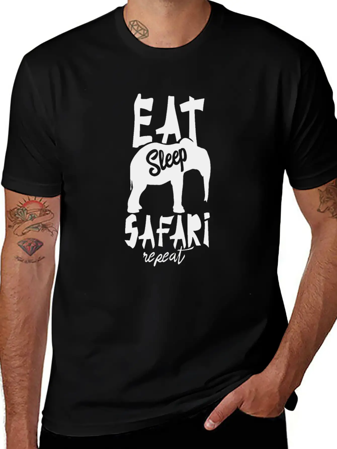 Tourist Safari Elephant Lion Wild Animal Tour Essential Cotton Tee For Daily Outfits – Unisex Style