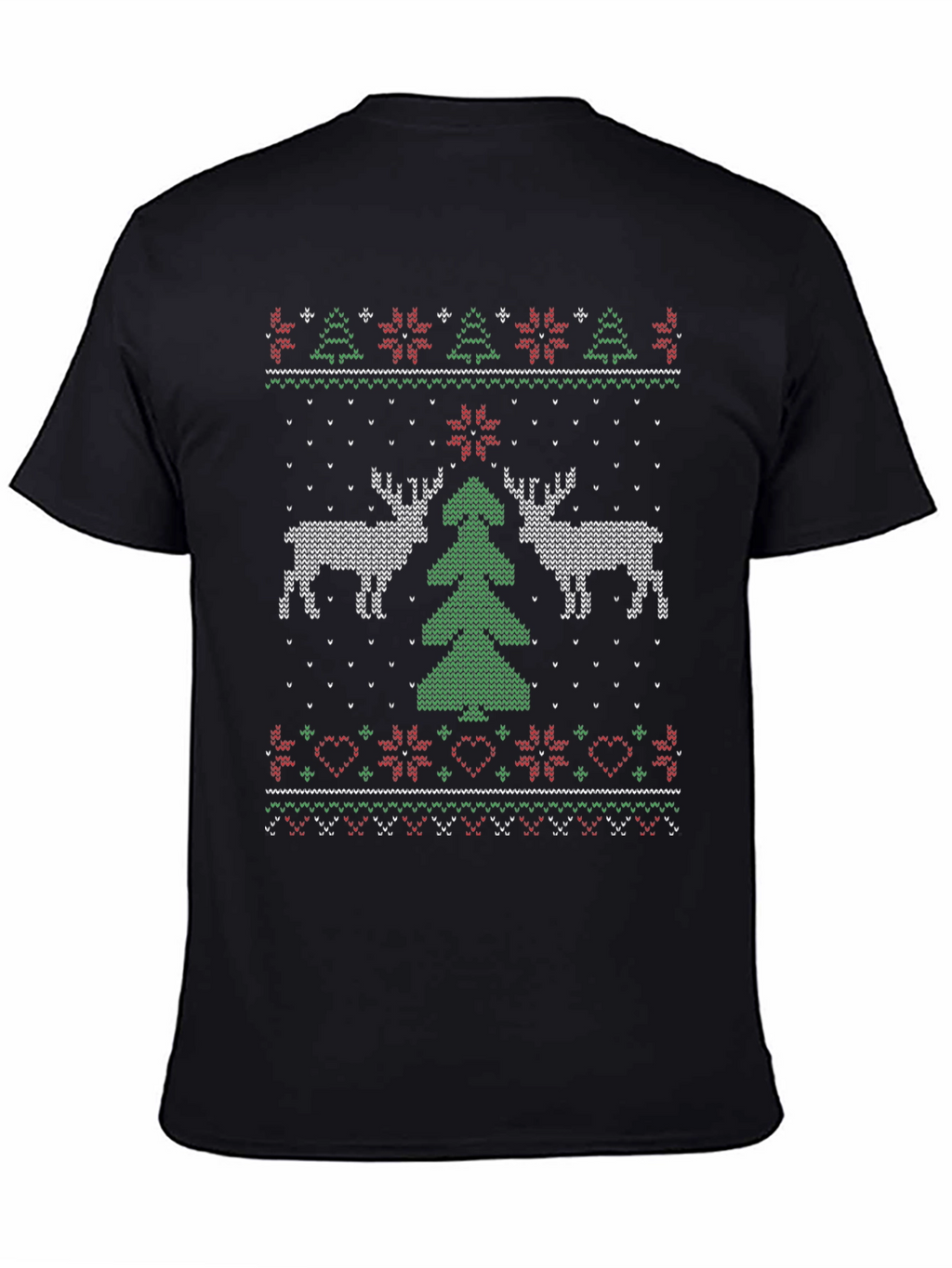Festive Christmas Deer Tree Knit Pattern Tee