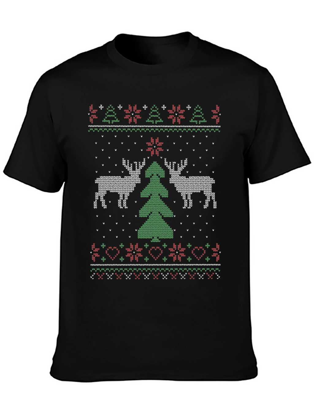 Festive Christmas Deer Tree Knit Pattern Tee
