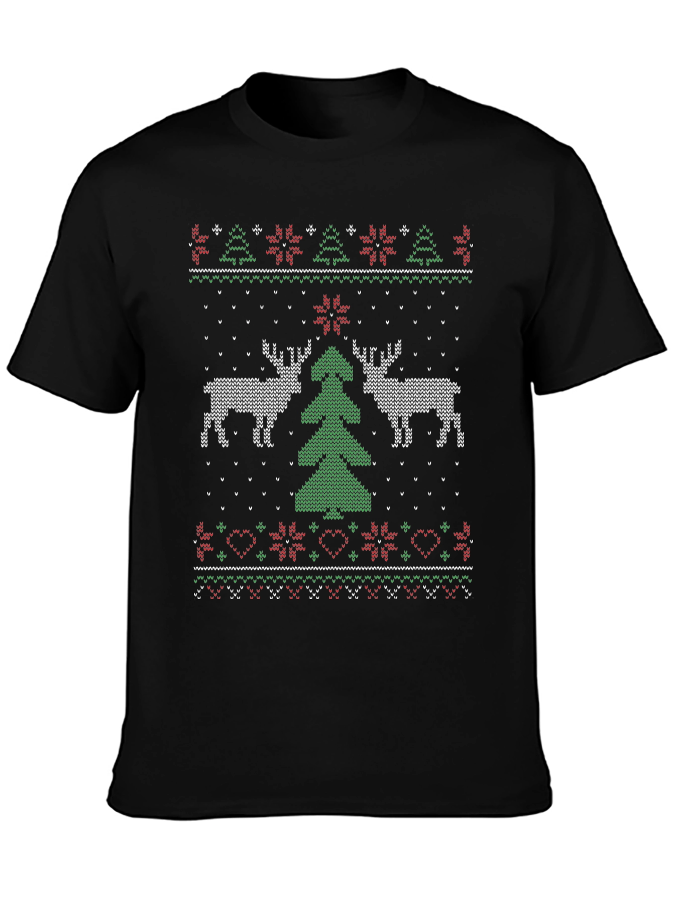 Festive Christmas Deer Tree Knit Pattern Tee