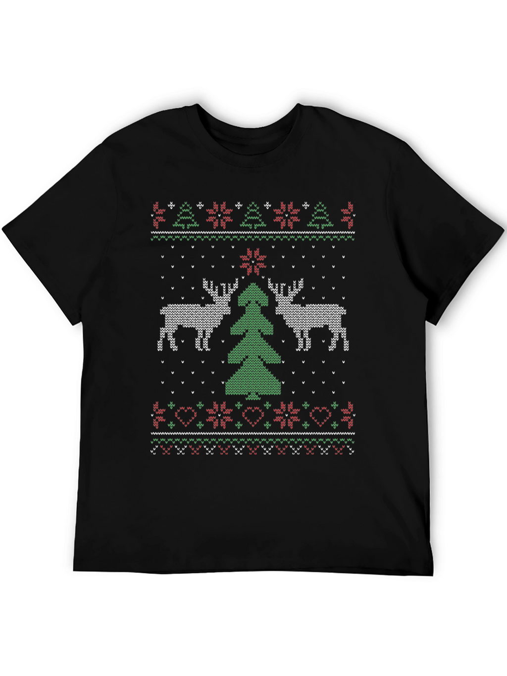 Festive Christmas Deer Tree Knit Pattern Tee